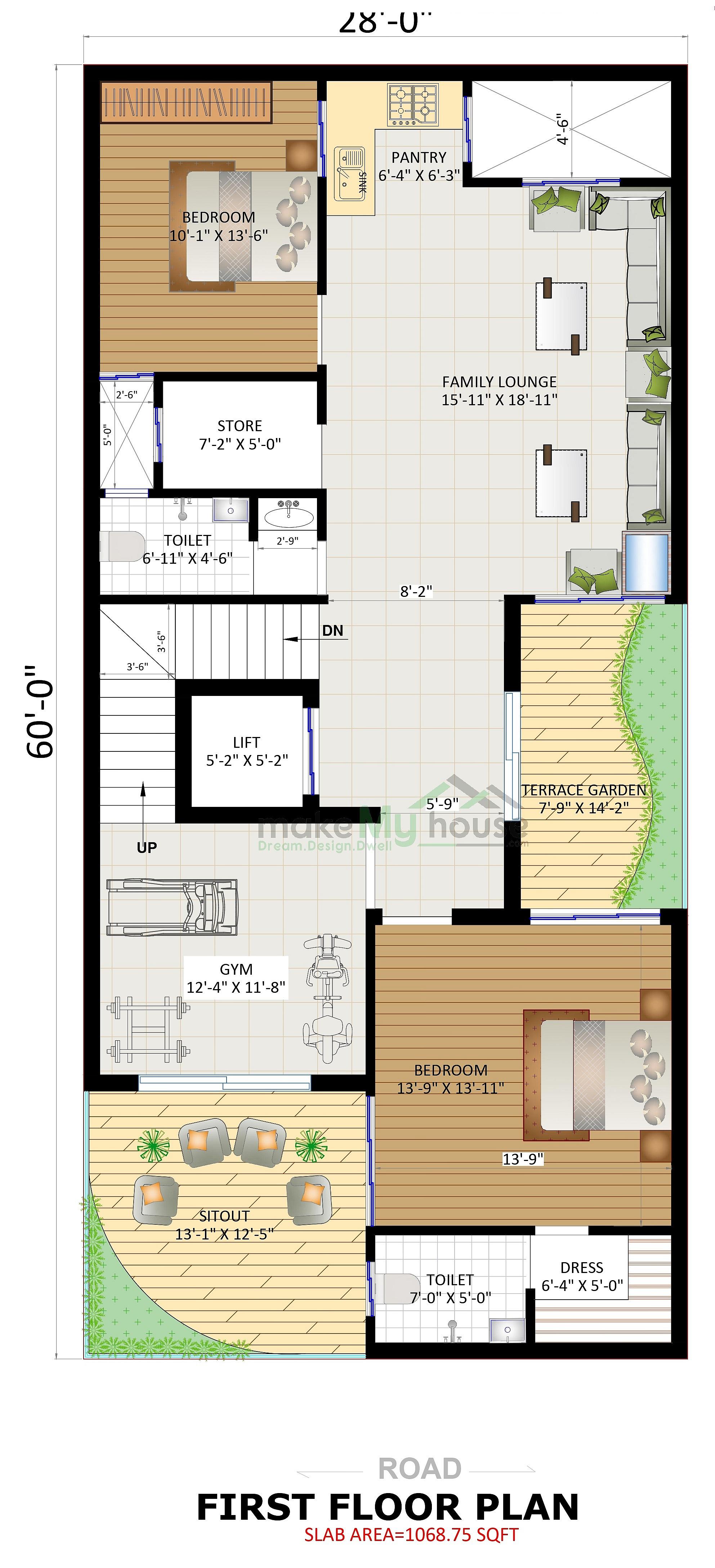 28X60 House with Gym plan- 1680 sqft Residential house design At Ajmer thumbnail 3 — Project ID 6344
