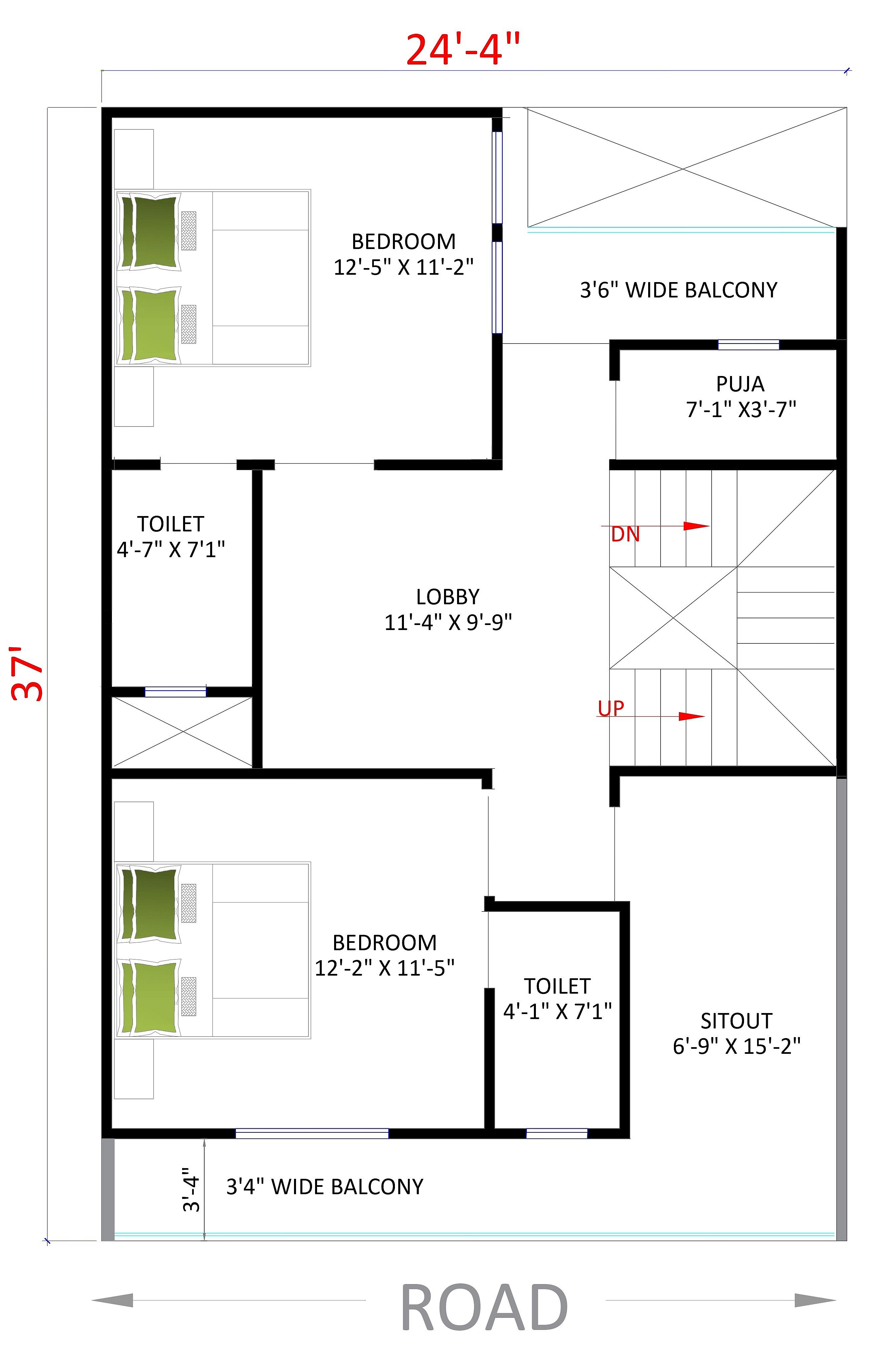 25X37 House Plan- 925 sq ft Residential House Design at Bhopal thumbnail 3 — Project ID 6366