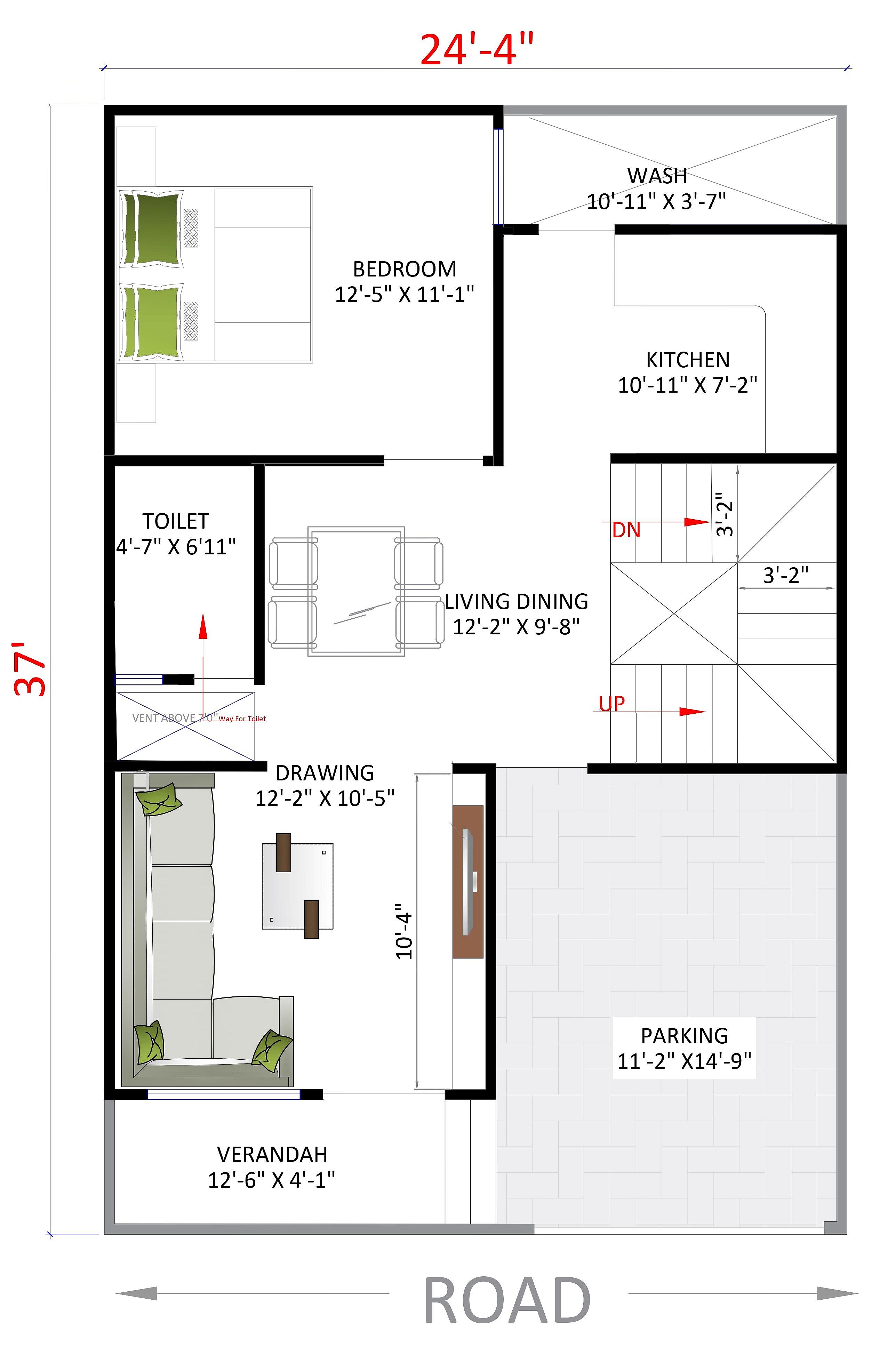 25X37 House Plan- 925 sq ft Residential House Design at Bhopal thumbnail 2 — Project ID 6366