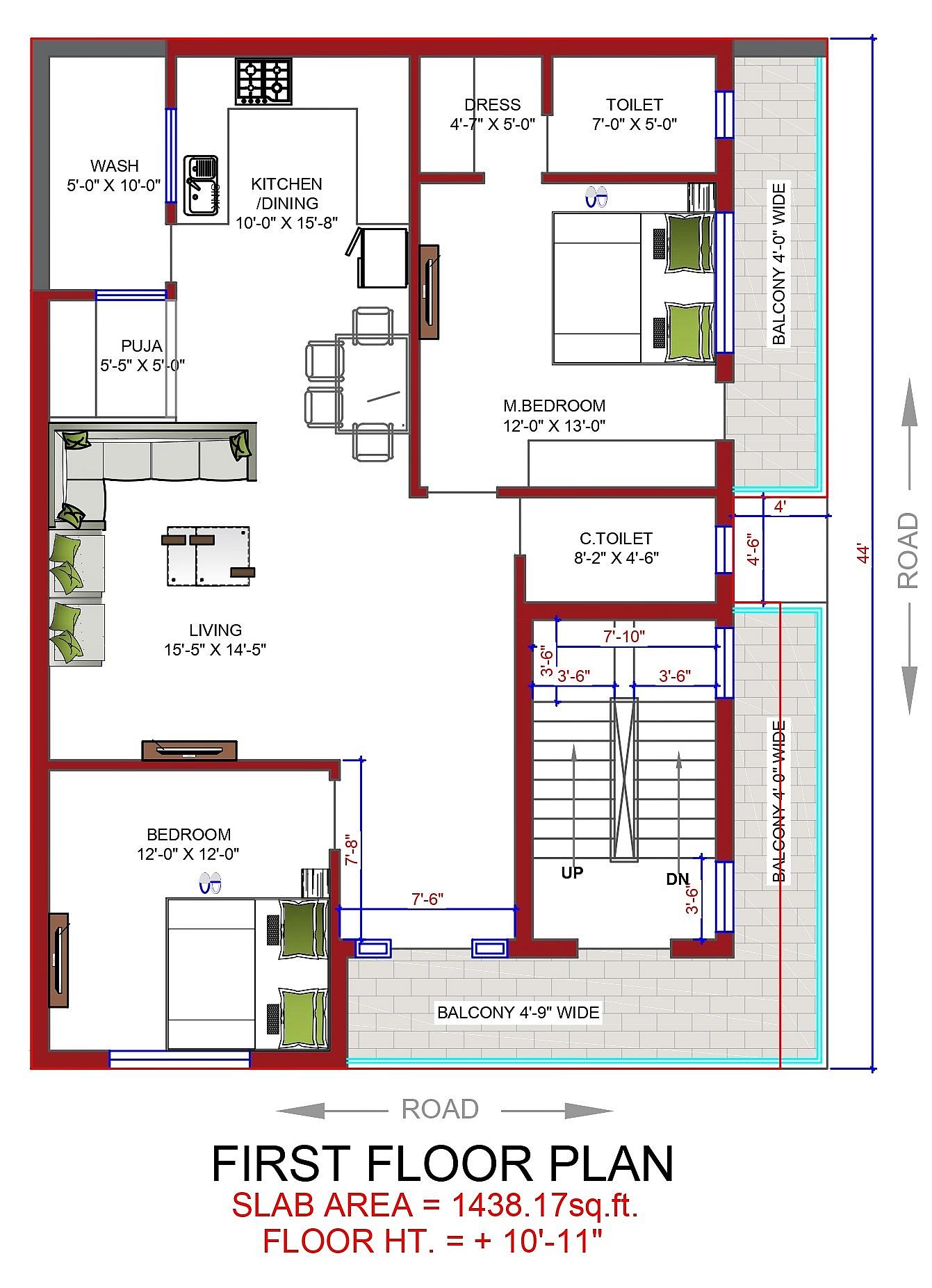 34X44 house plan- 132 sqft Residential house design At Lucknow thumbnail 3 — Project ID 6375