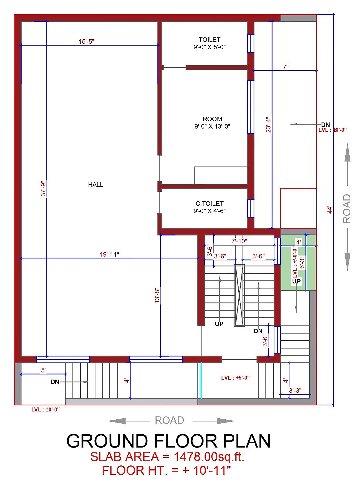 34X44 house plan- 132 sqft Residential house design At Lucknow thumbnail 2 — Project ID 6375