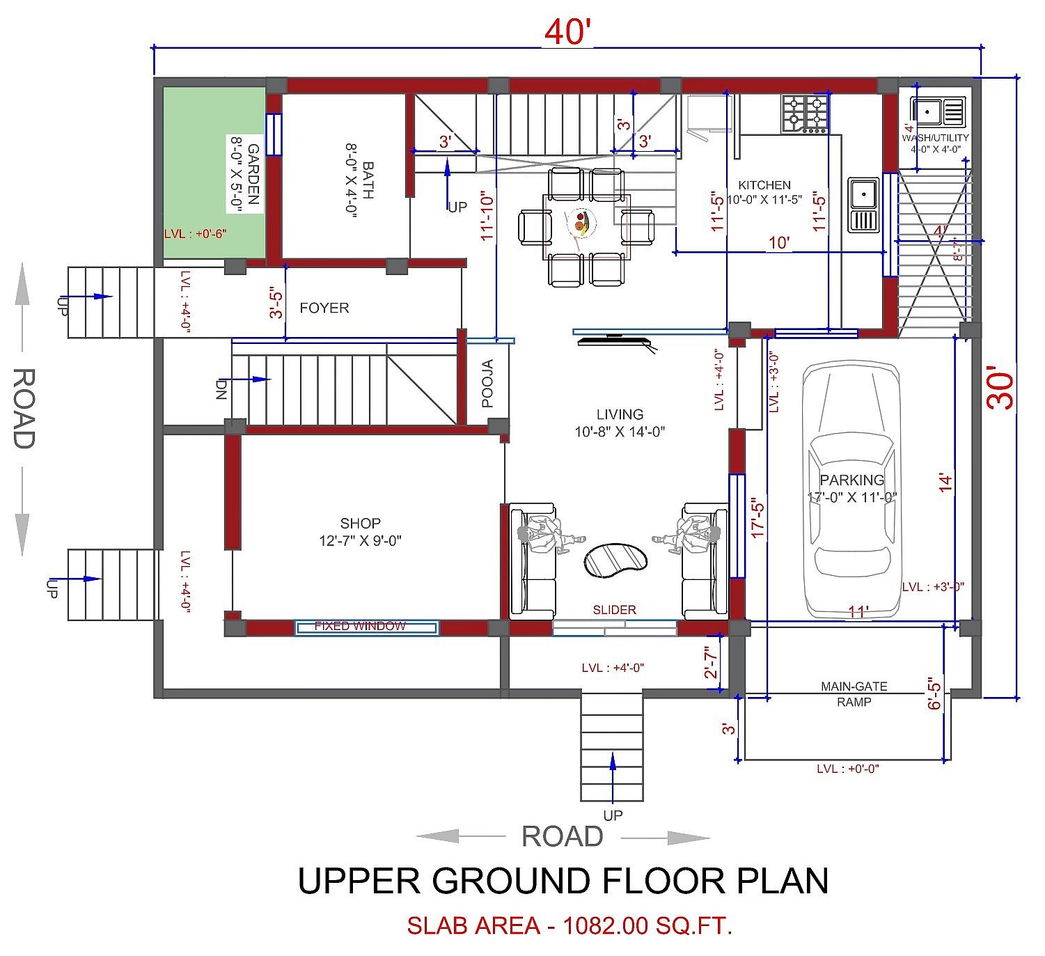 40X30 House with Gym plan- 1200 sqft Residential Cum Commercial house design At Roorkee thumbnail 5 — Project ID 6377