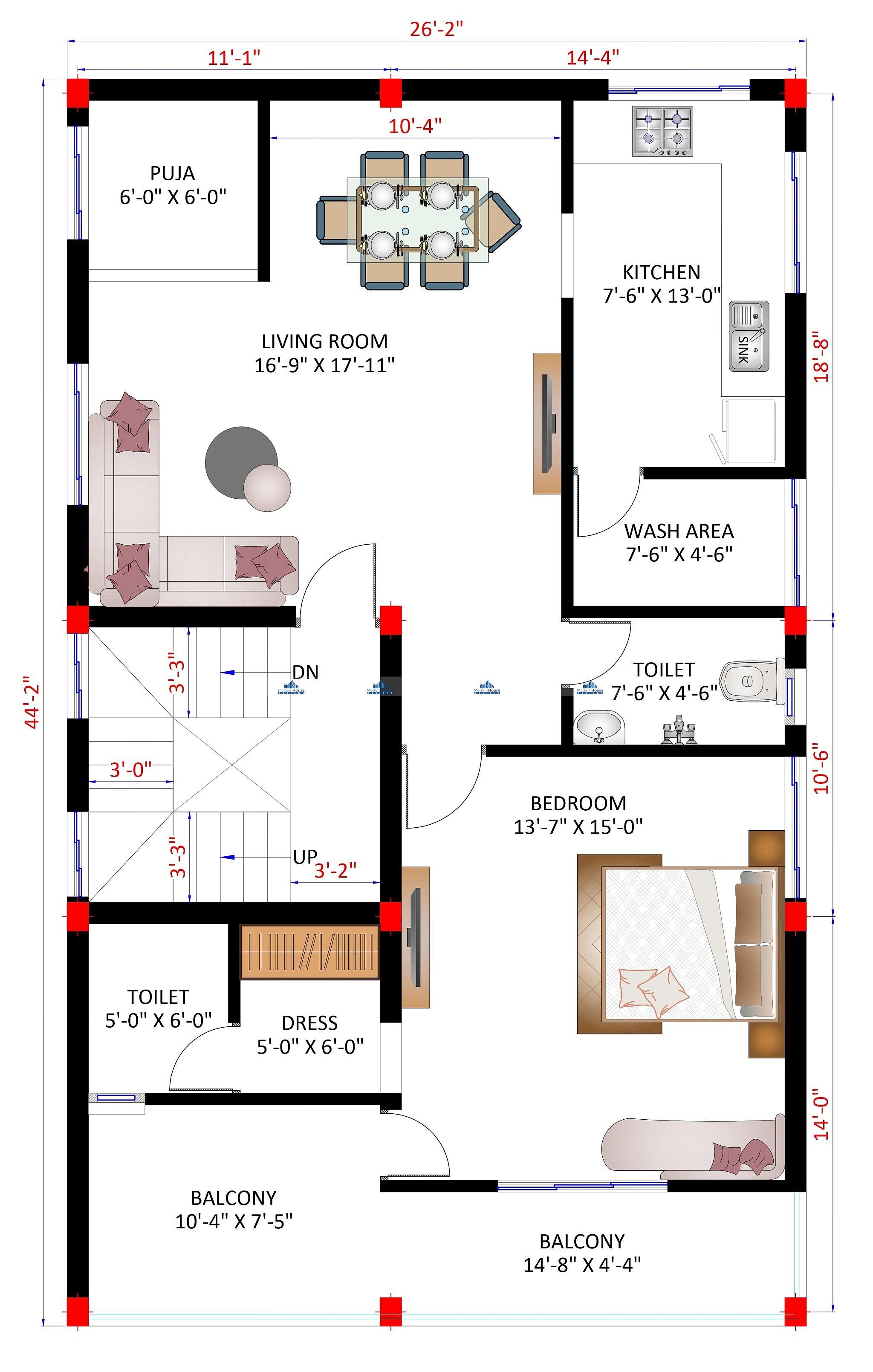 25X45 house plan- 90 sqft Residential house design At Koraput thumbnail 3 — Project ID 6378