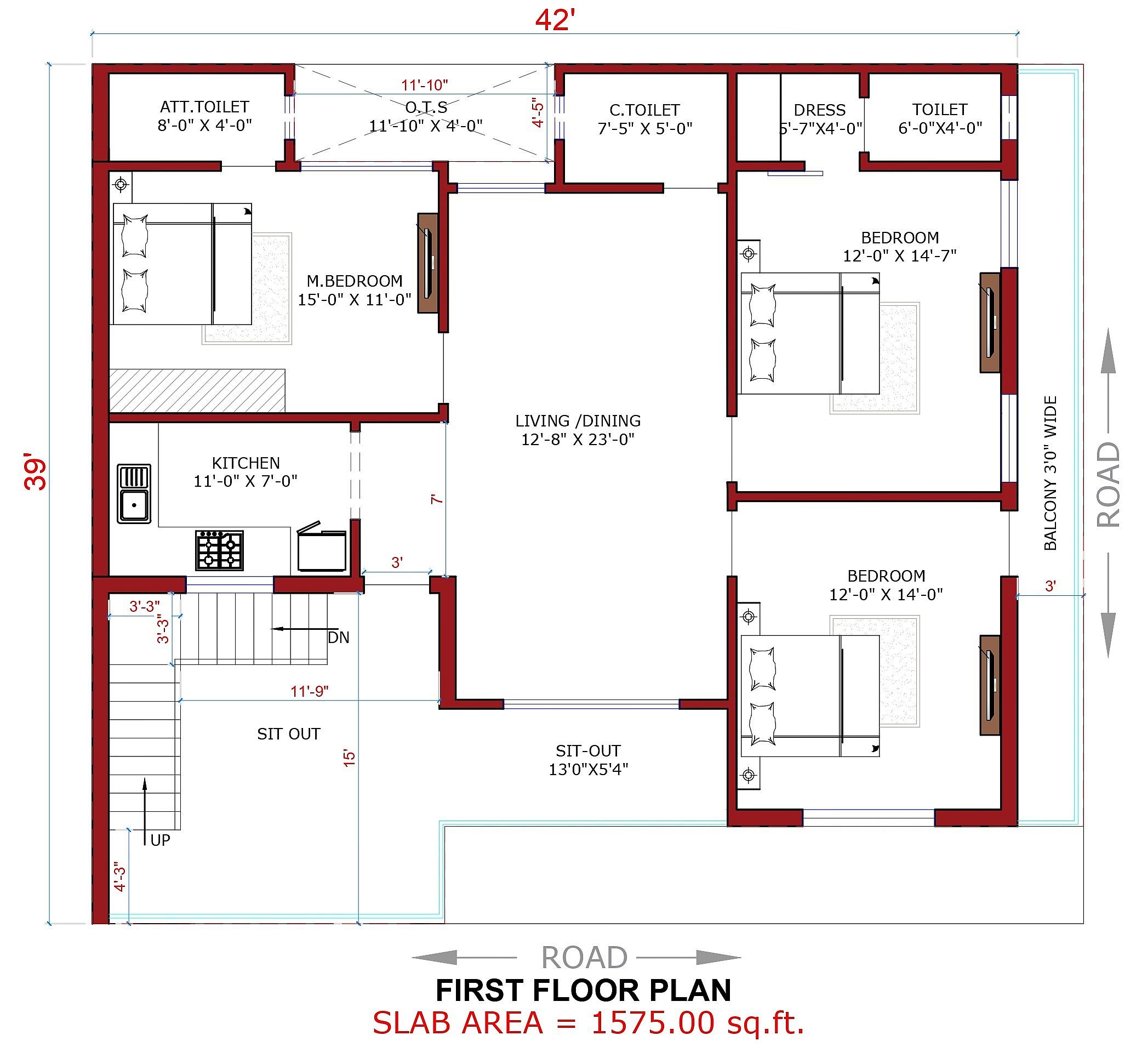40X40 house plan- 1600 sqft Residential house design At Kurukshetra thumbnail 2 — Project ID 6380