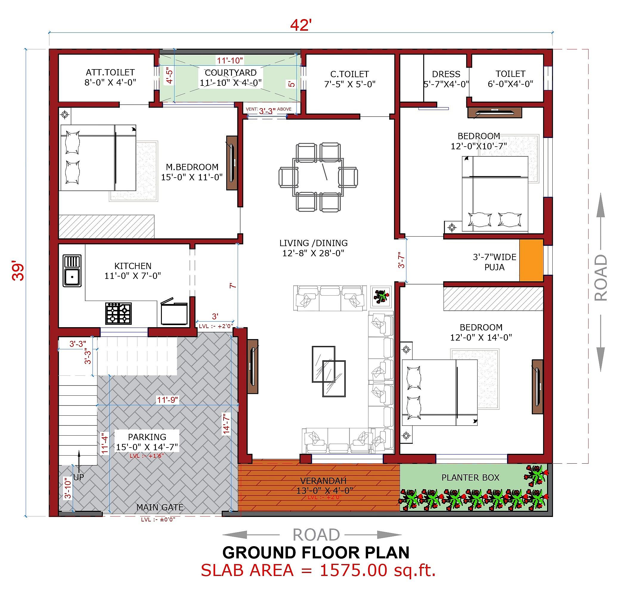 40X40 house plan- 1600 sqft Residential house design At Kurukshetra — photo 1 — Project ID 6380