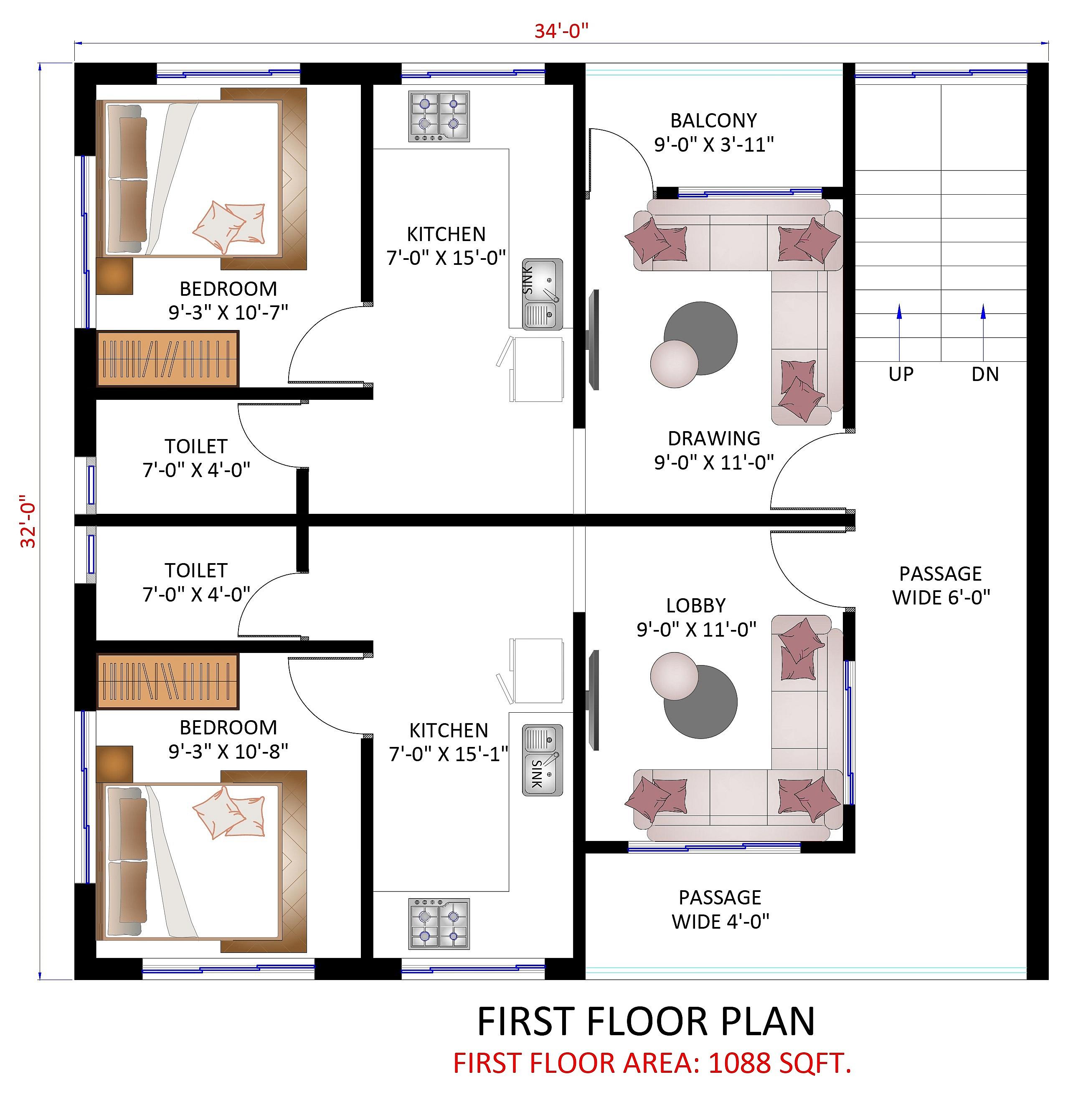 34X32 house plan- 1088 sqft Residential Cum Commercial house design At Lakhisarai thumbnail 2 — Project ID 6381