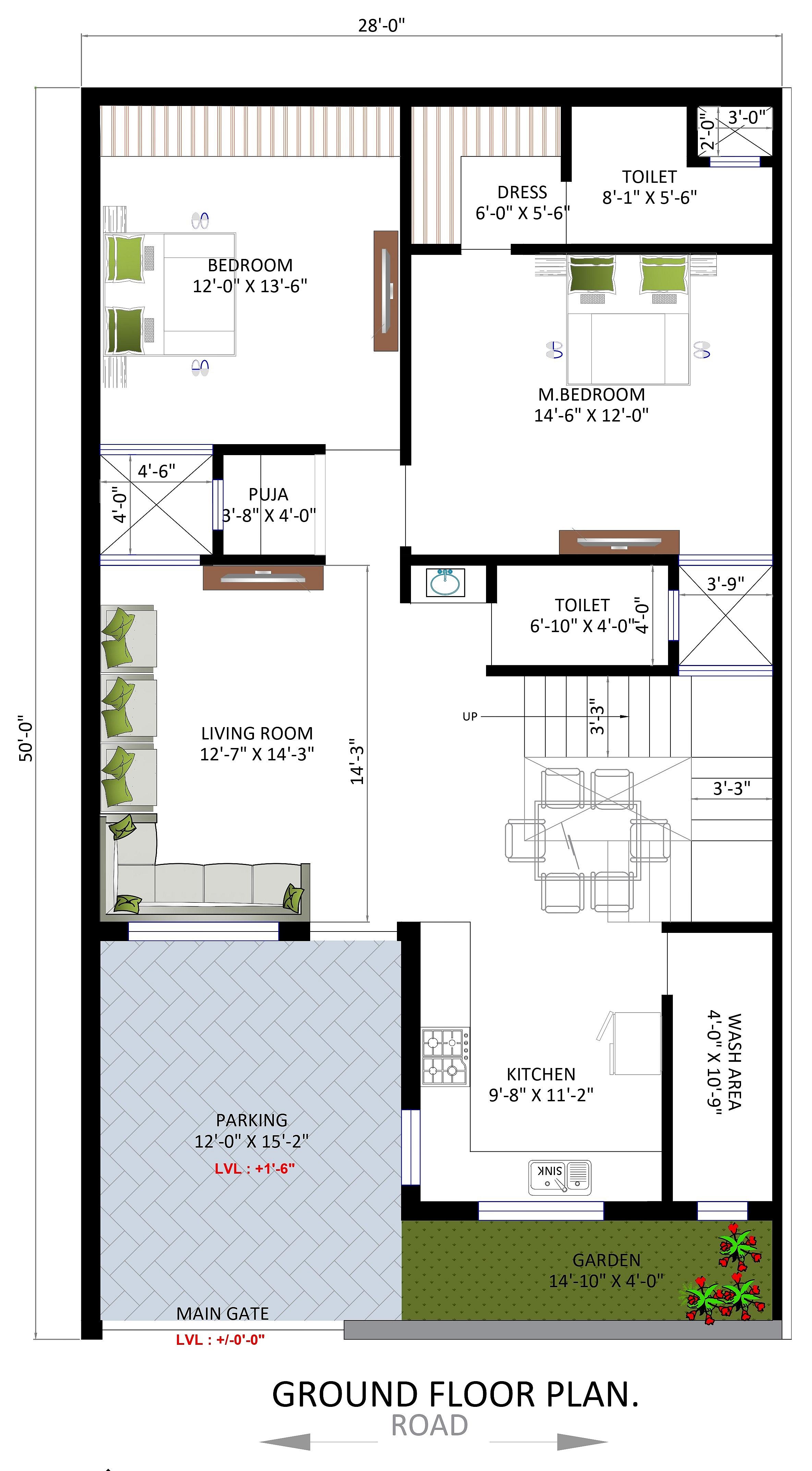 28X50 house plan- 1400 sqft Residential house design At Sunam [PB]