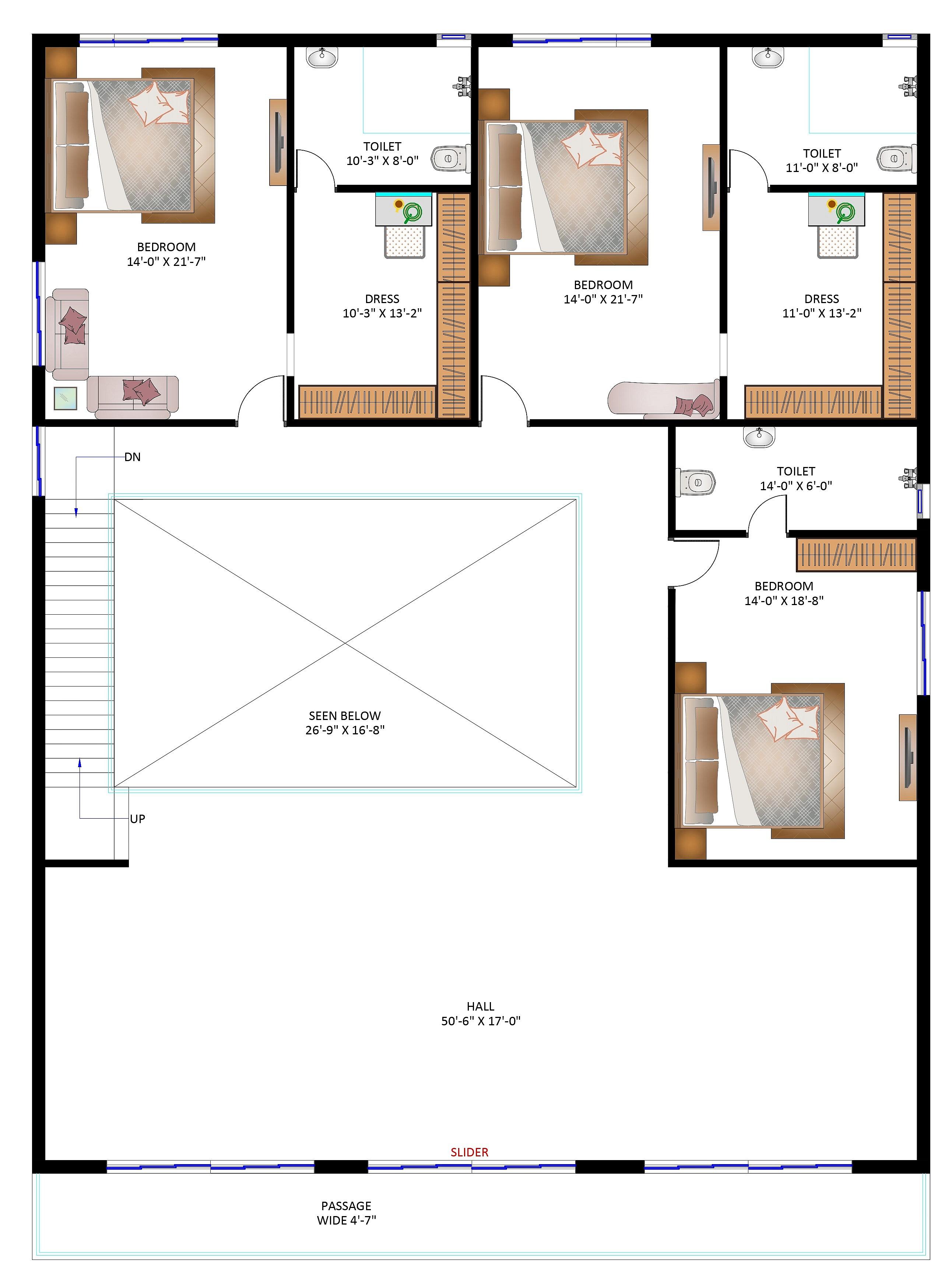 52X66 house plan- 3432 sqft Residential house design At Raipur thumbnail 3 — Project ID 6386