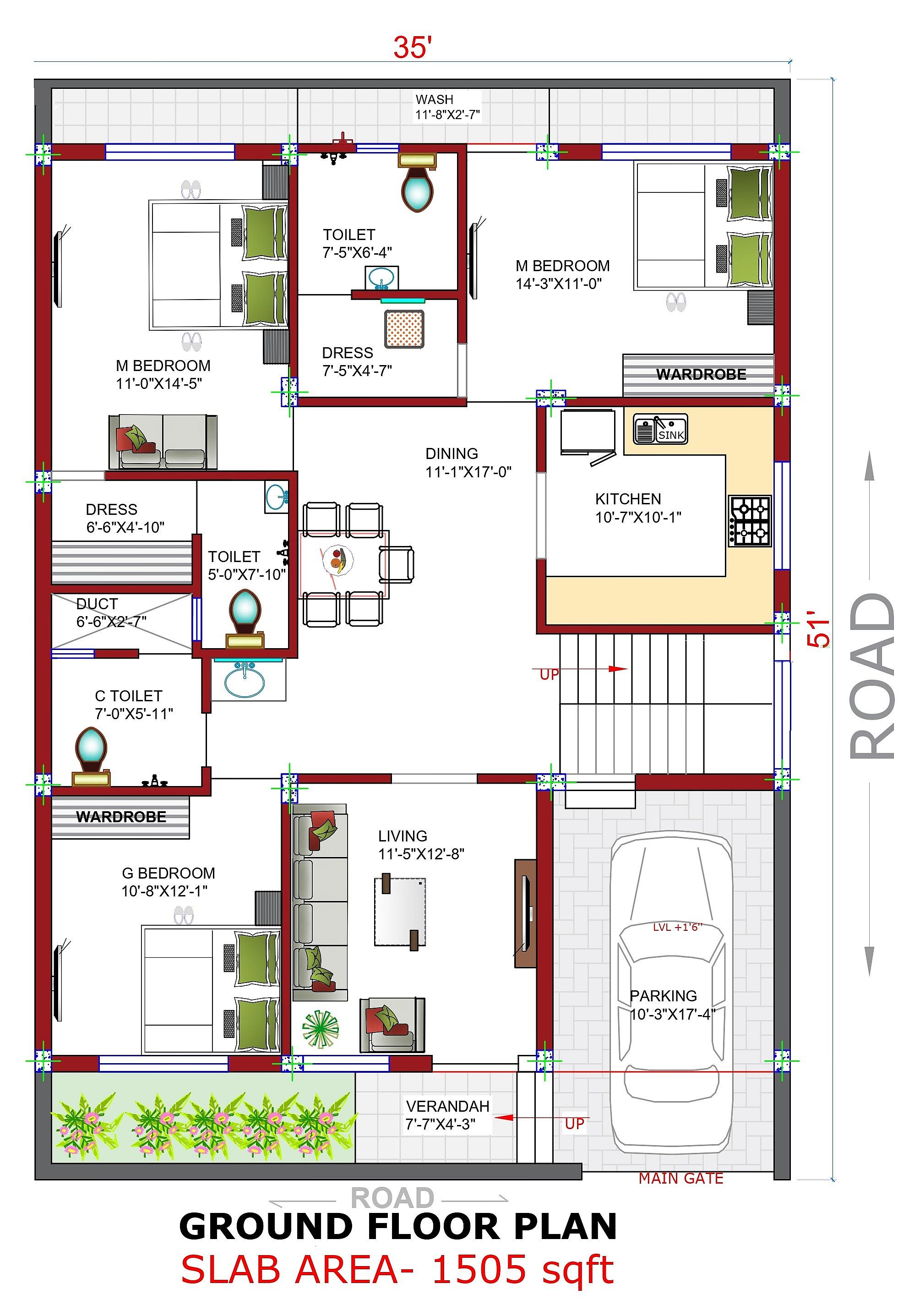 35X50 house plan- 1750 sqft Residential house design At Hoshiarpur thumbnail 2 — Project ID 6387