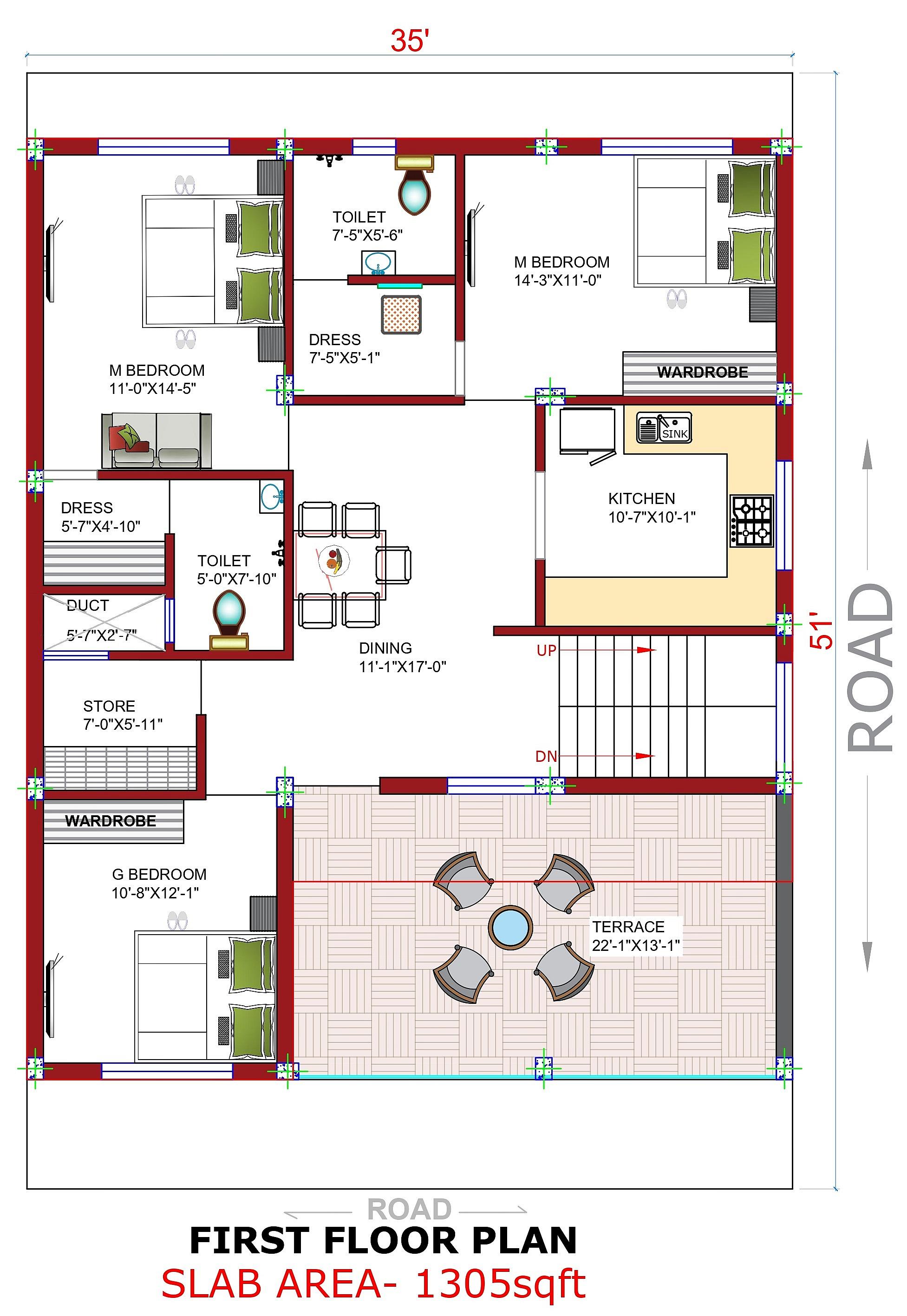 35X50 house plan- 1750 sqft Residential house design At Hoshiarpur thumbnail 3 — Project ID 6387