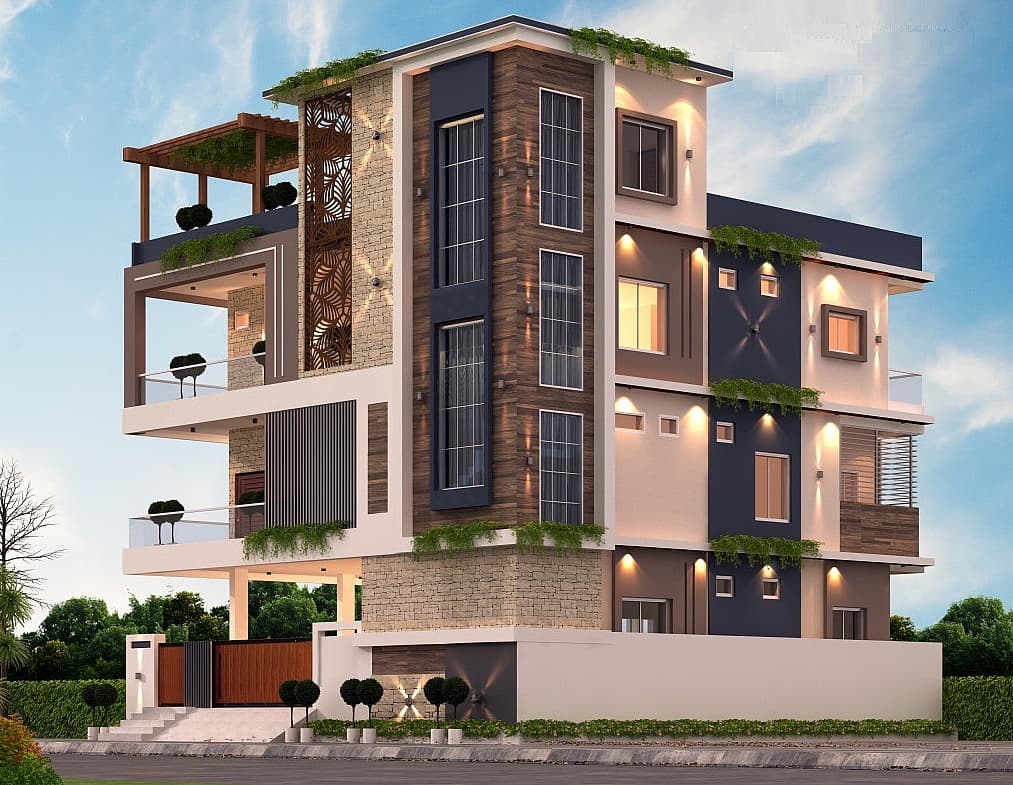 45X44 house plan- 1980 sqft Residential Cum Commercial house design At Hyderabad [TL]