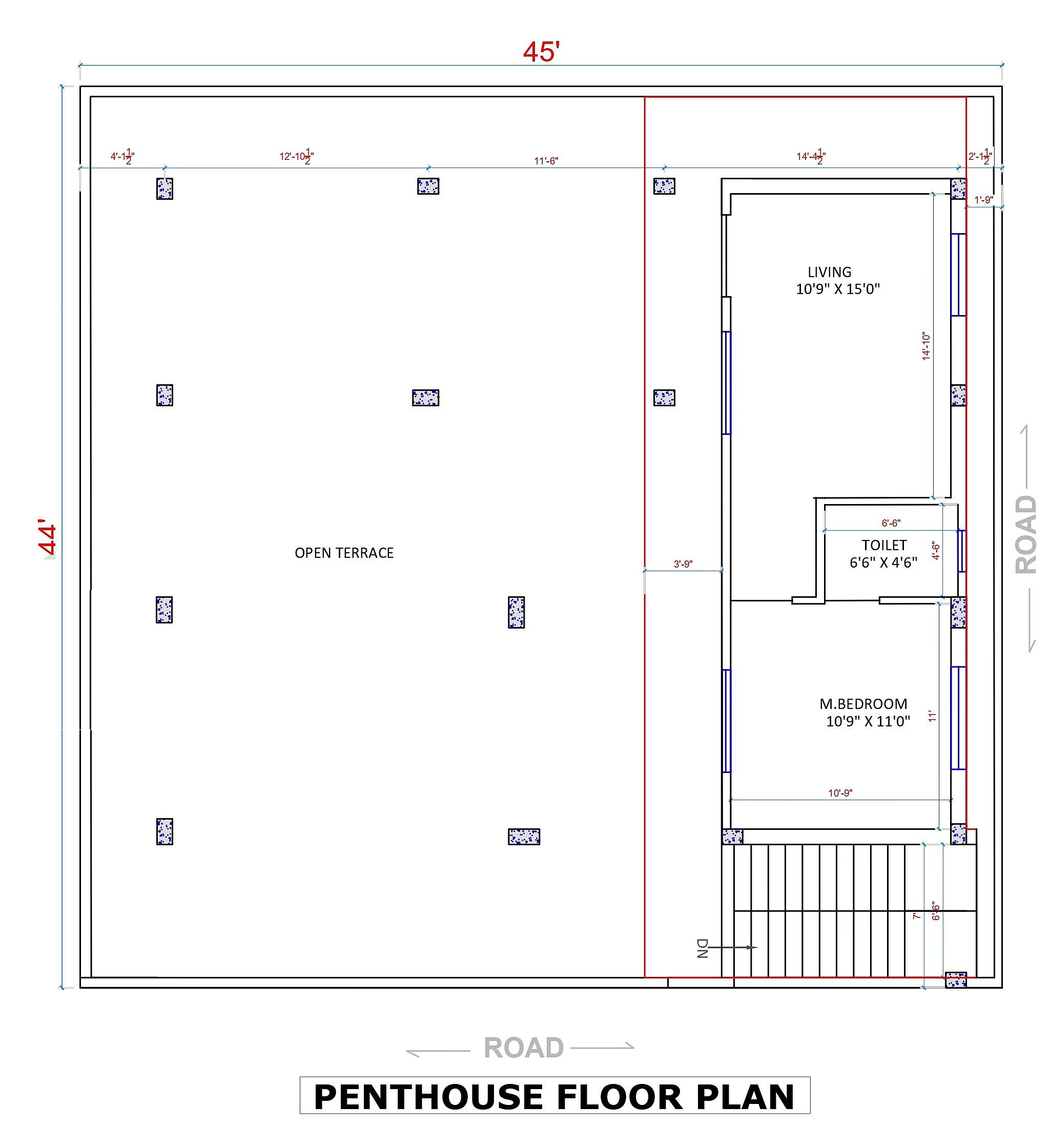 45X44 house plan- 1980 sqft Residential Cum Commercial house design At Hyderabad thumbnail 5 — Project ID 6388