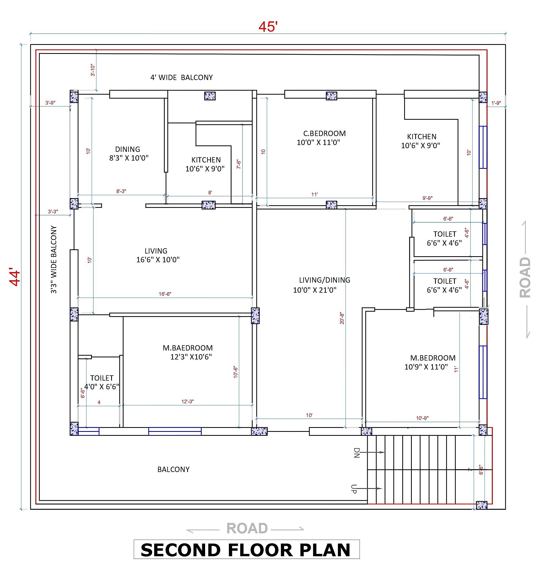 45X44 house plan- 1980 sqft Residential Cum Commercial house design At Hyderabad thumbnail 4 — Project ID 6388