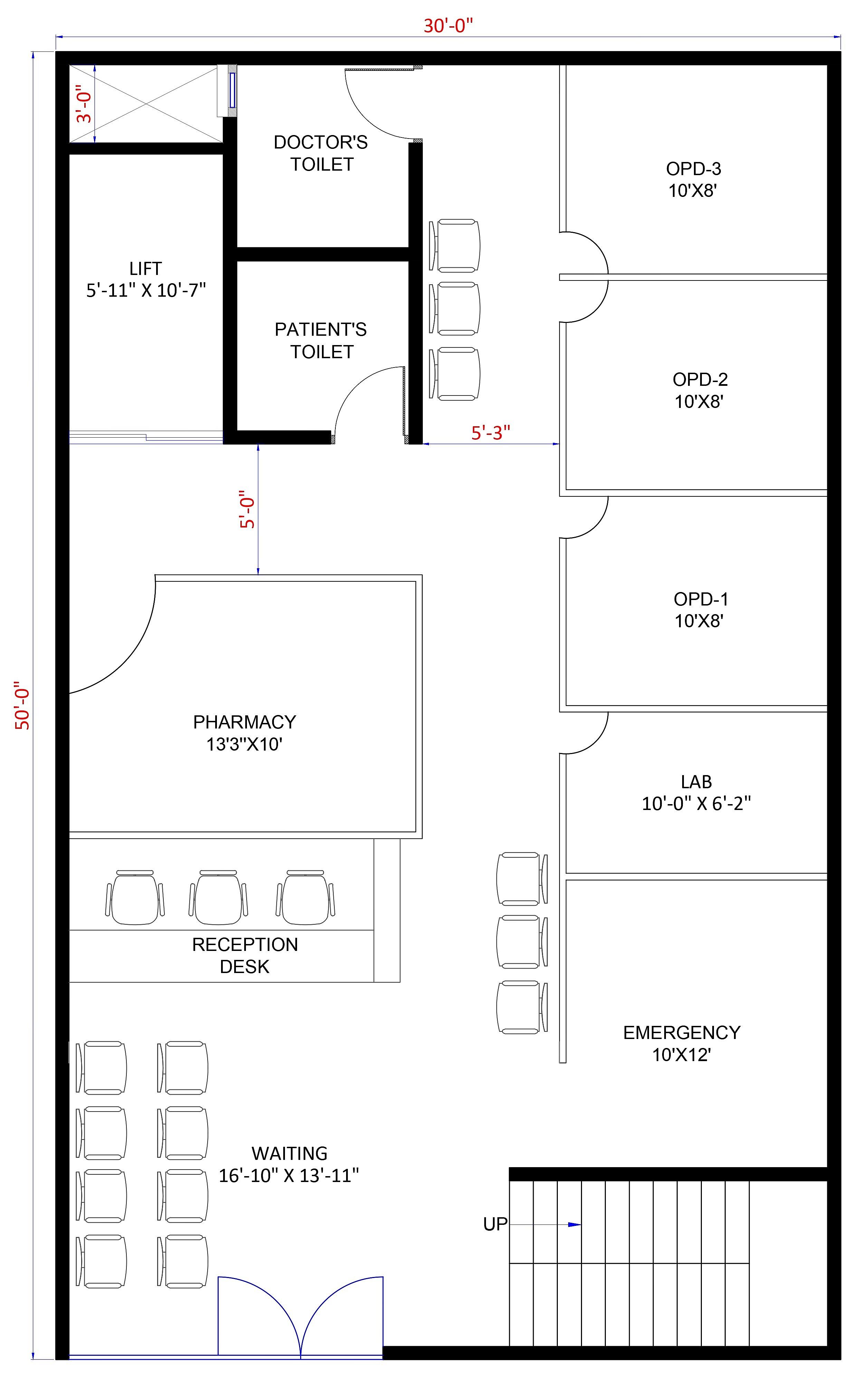 30X50 Hospital plan- 1500 sqft Commercial house design At Kolar