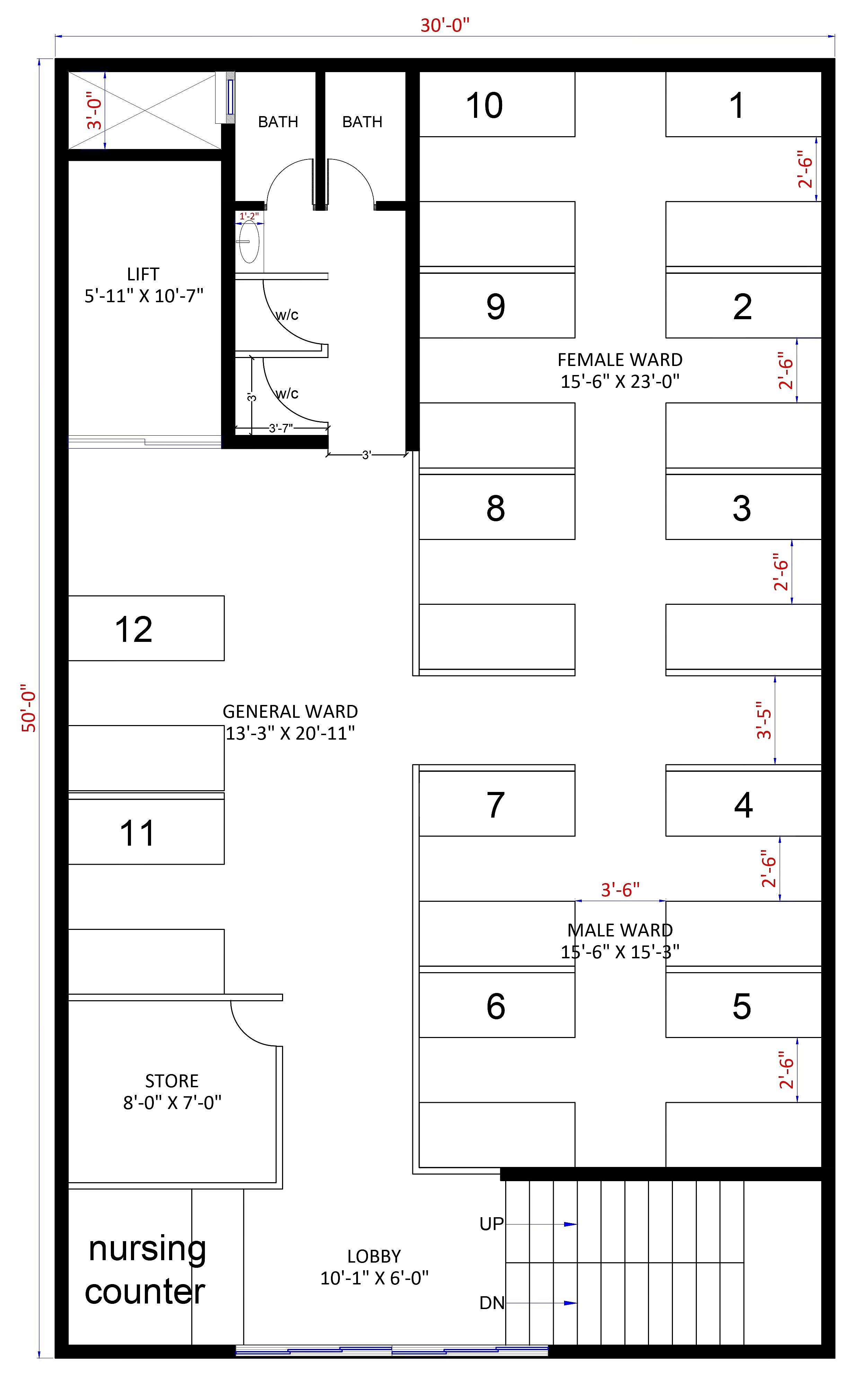 30X50 Hospital plan- 1500 sqft Commercial house design At Kolar thumbnail 2 — Project ID 6394