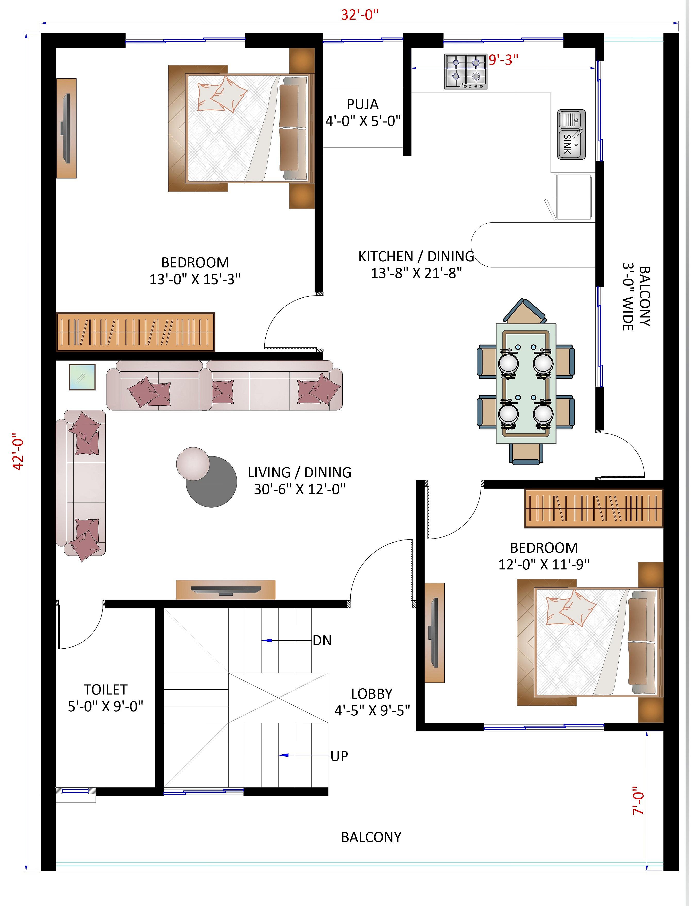 32X42 House Plan- 1344 sq ft Residential House Design at Alwar thumbnail 3 — Project ID 6397