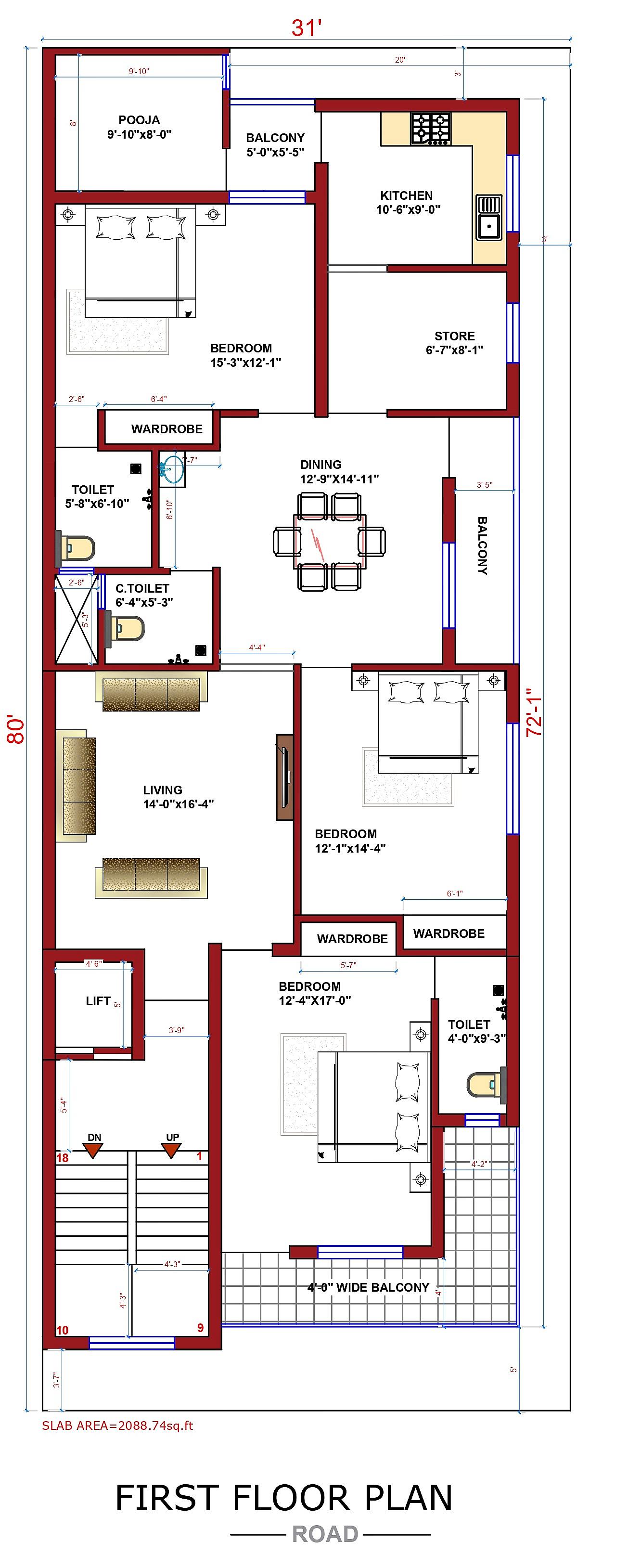 30X80 house plan- 2400 sqft Residential house design At Motihari thumbnail 2 — Project ID 6399