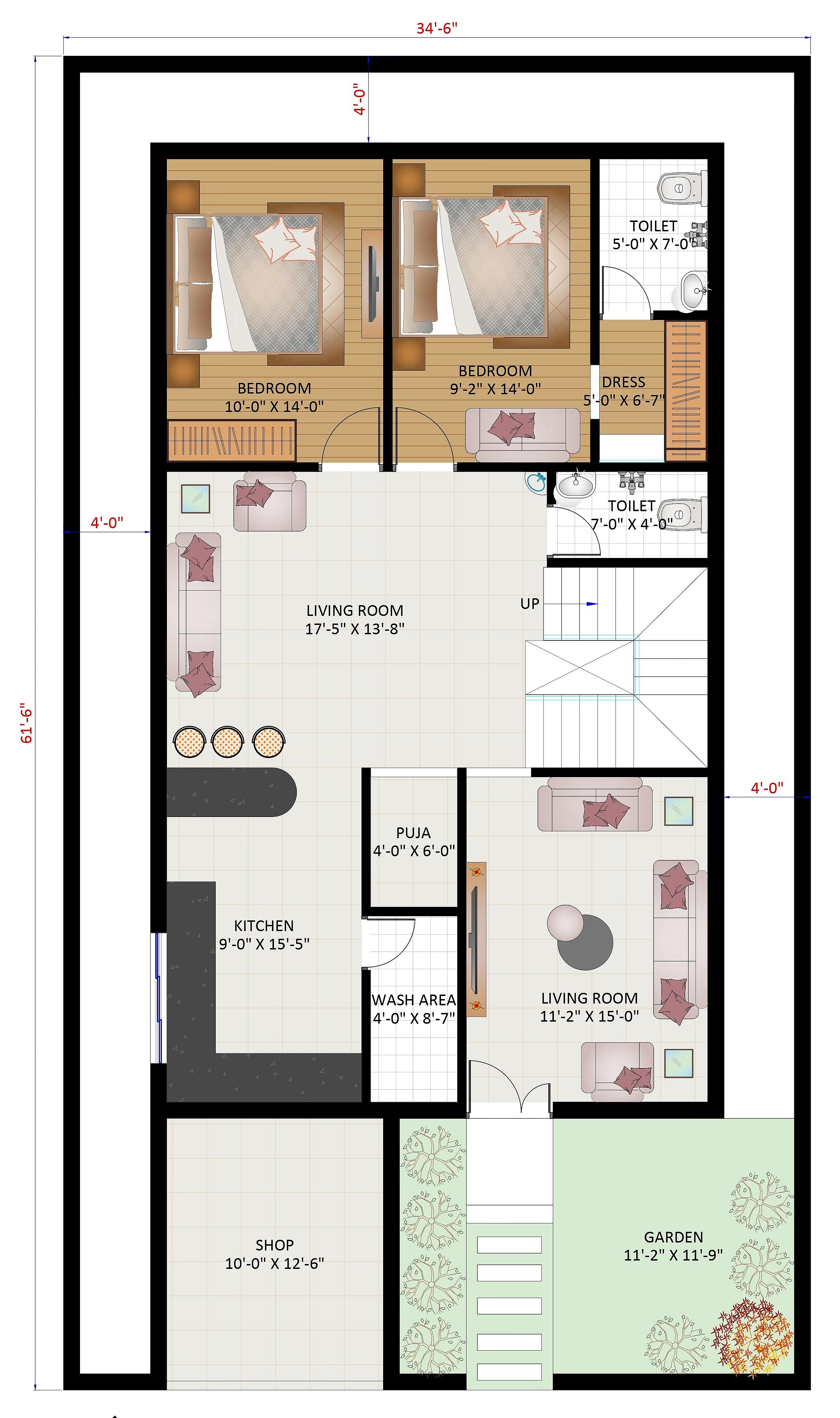 35X62 House With Shop plan- 2170 sqft Residential Cum Commercial house design At Sangli thumbnail 2 — Project ID 6401