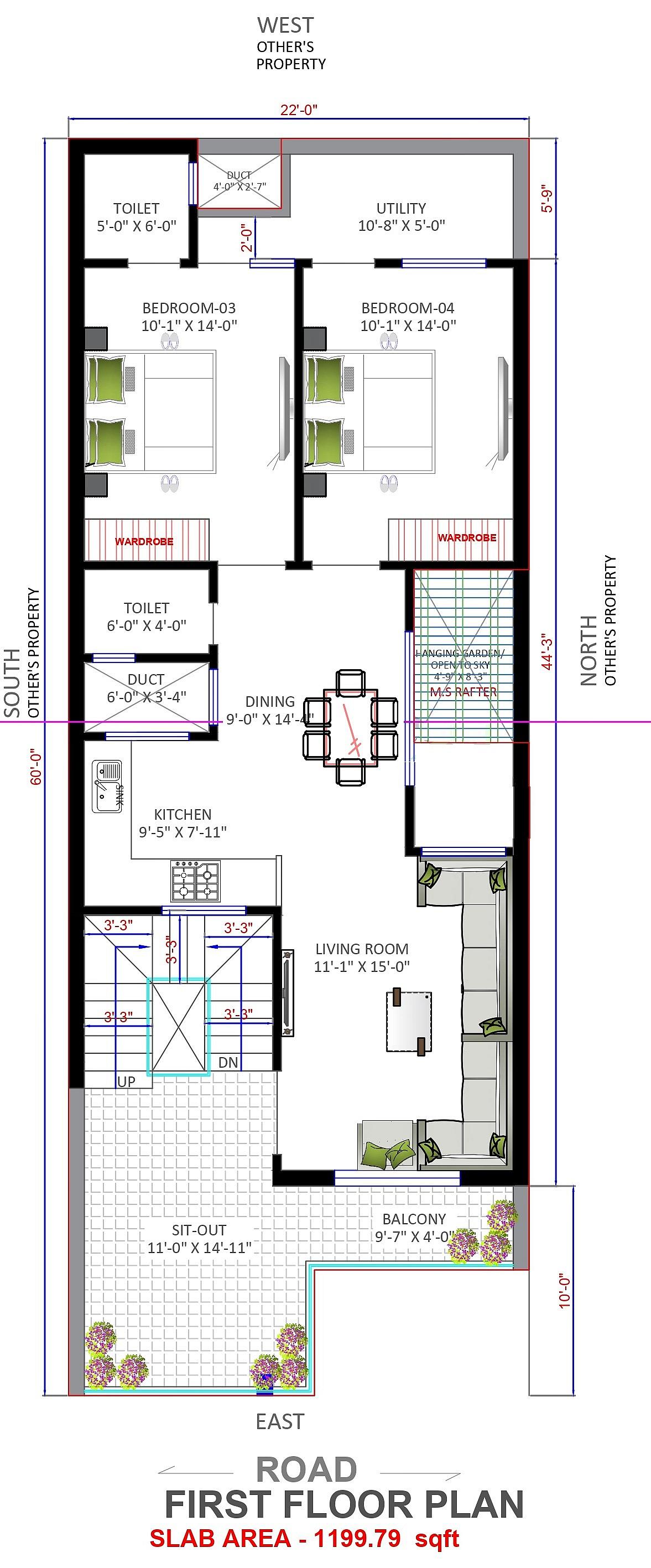 22X60 house plan- 1320 sqft Residential house design At Jaipur thumbnail 3 — Project ID 6403