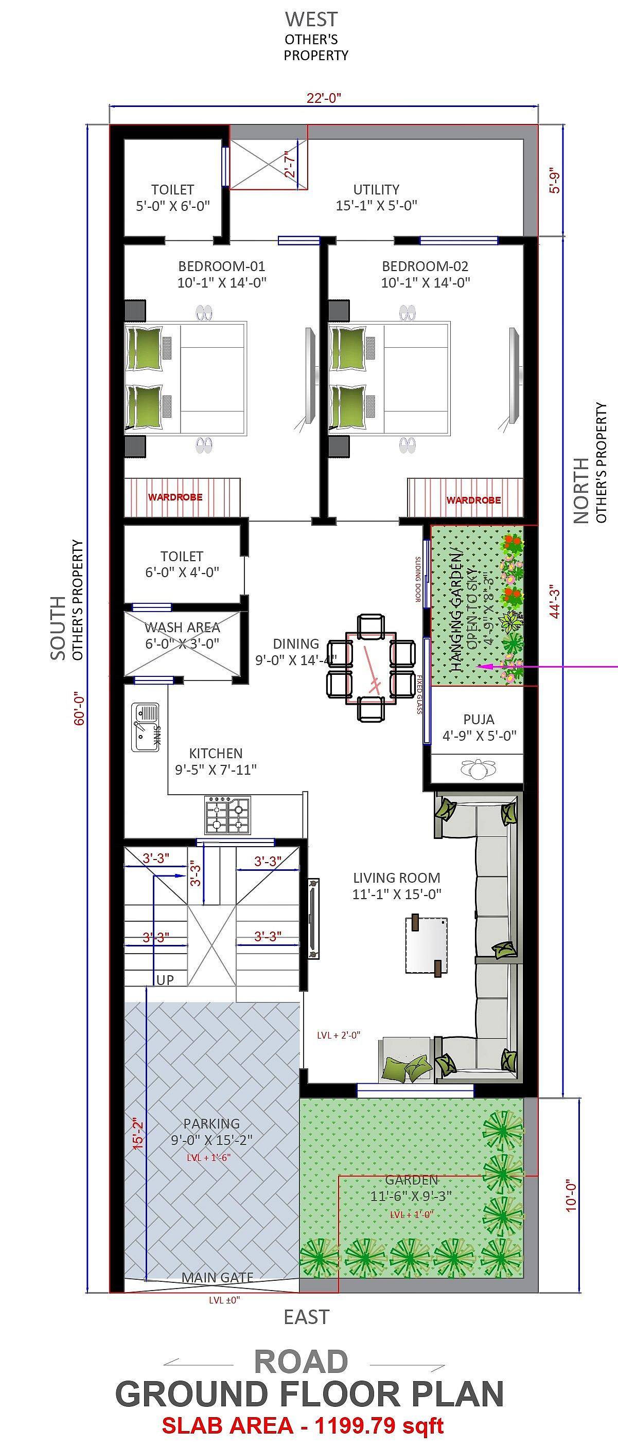 22X60 house plan- 1320 sqft Residential house design At Jaipur thumbnail 2 — Project ID 6403