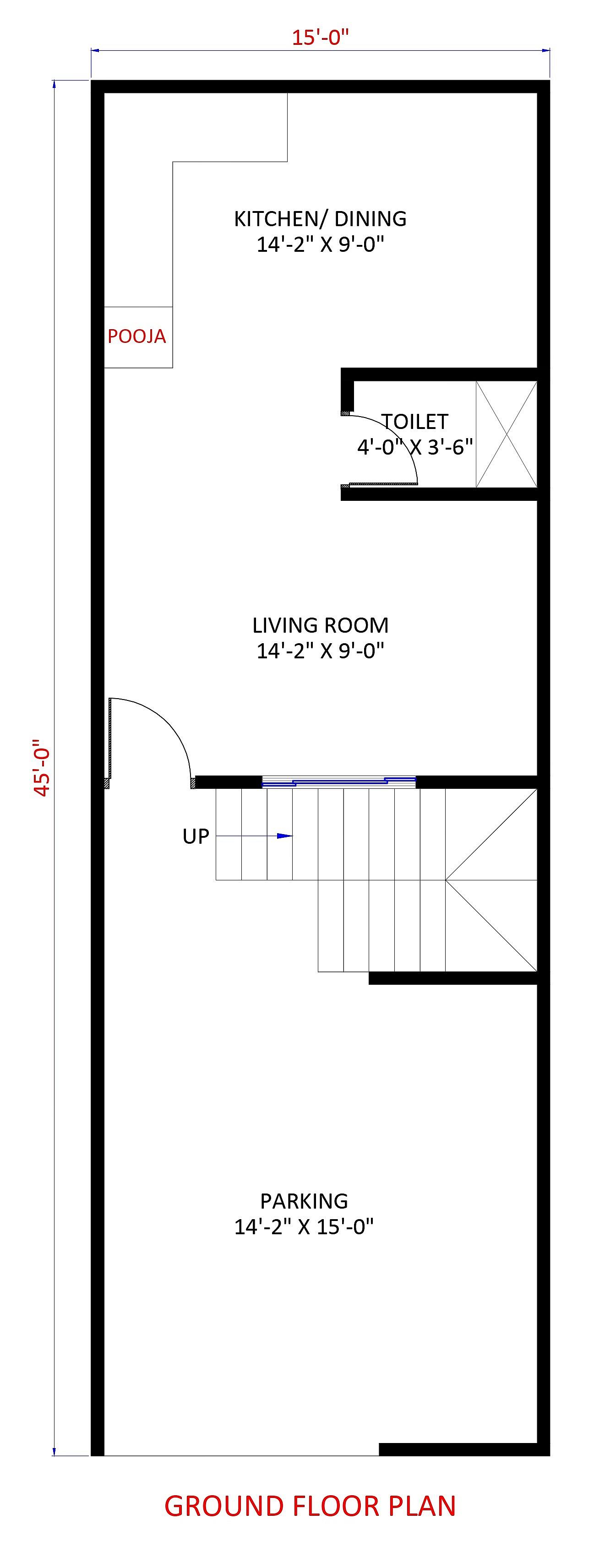15X45 house plan- 675 sqft Residential house design At Hyderabad thumbnail 2 — Project ID 6404