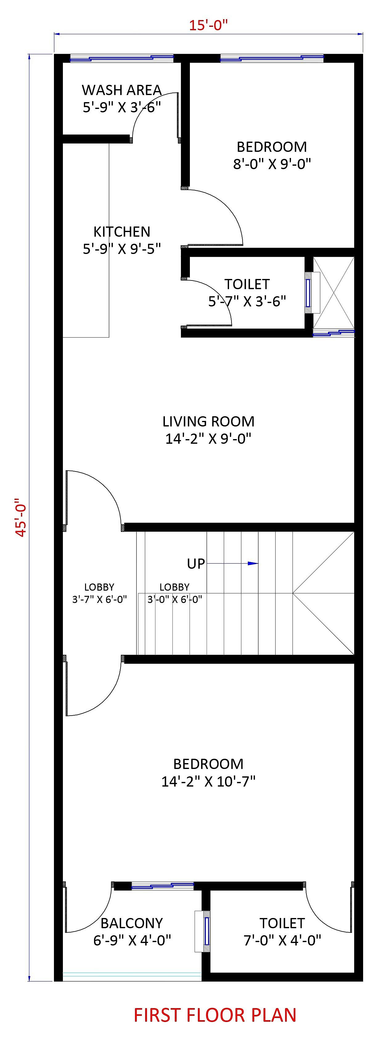 15X45 house plan- 675 sqft Residential house design At Hyderabad thumbnail 3 — Project ID 6404