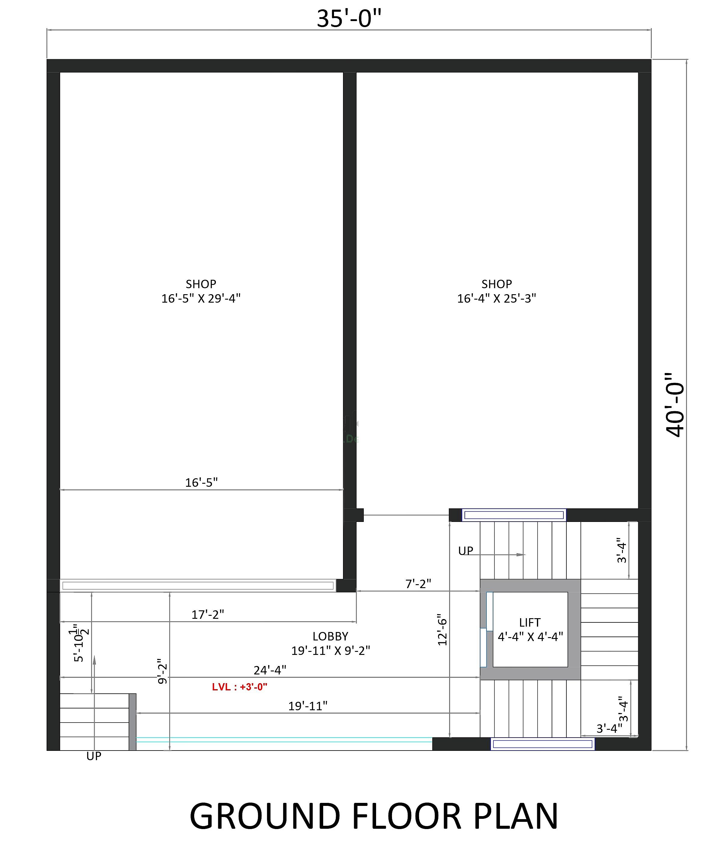 35X40 House With Shop plan- 1400 sqft Residential Cum Commercial house design At Yamunanagar — photo 1 — Project ID 6406