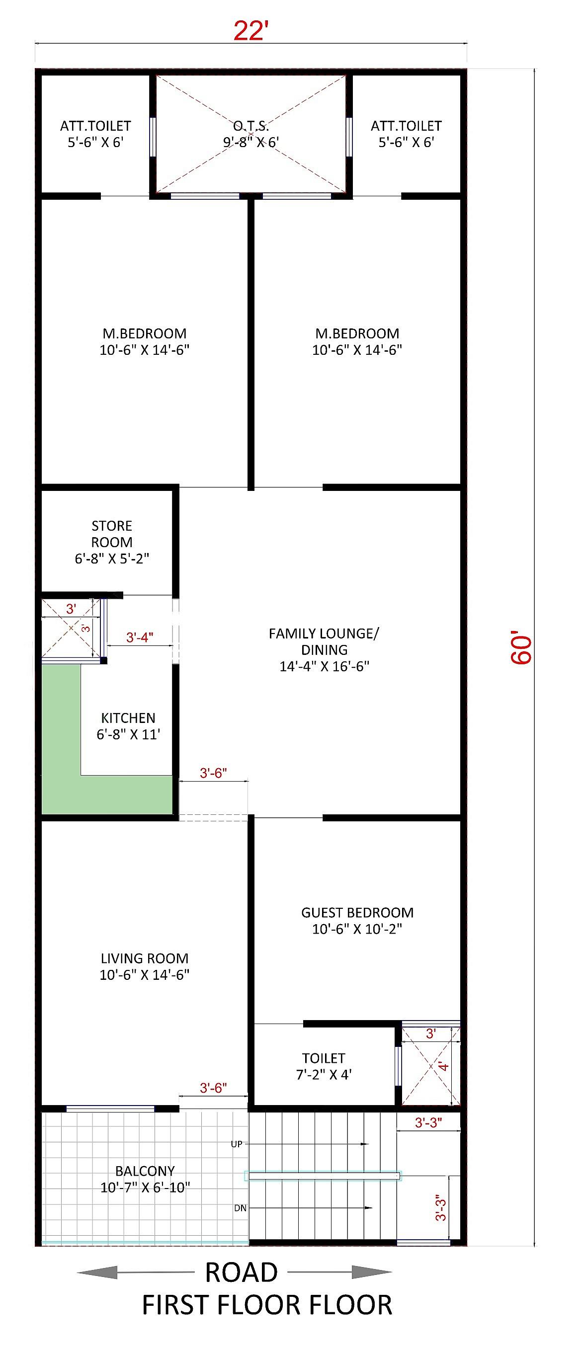22X60 house plan- 1320 sqft Residential house design At Lucknow thumbnail 3 — Project ID 6407