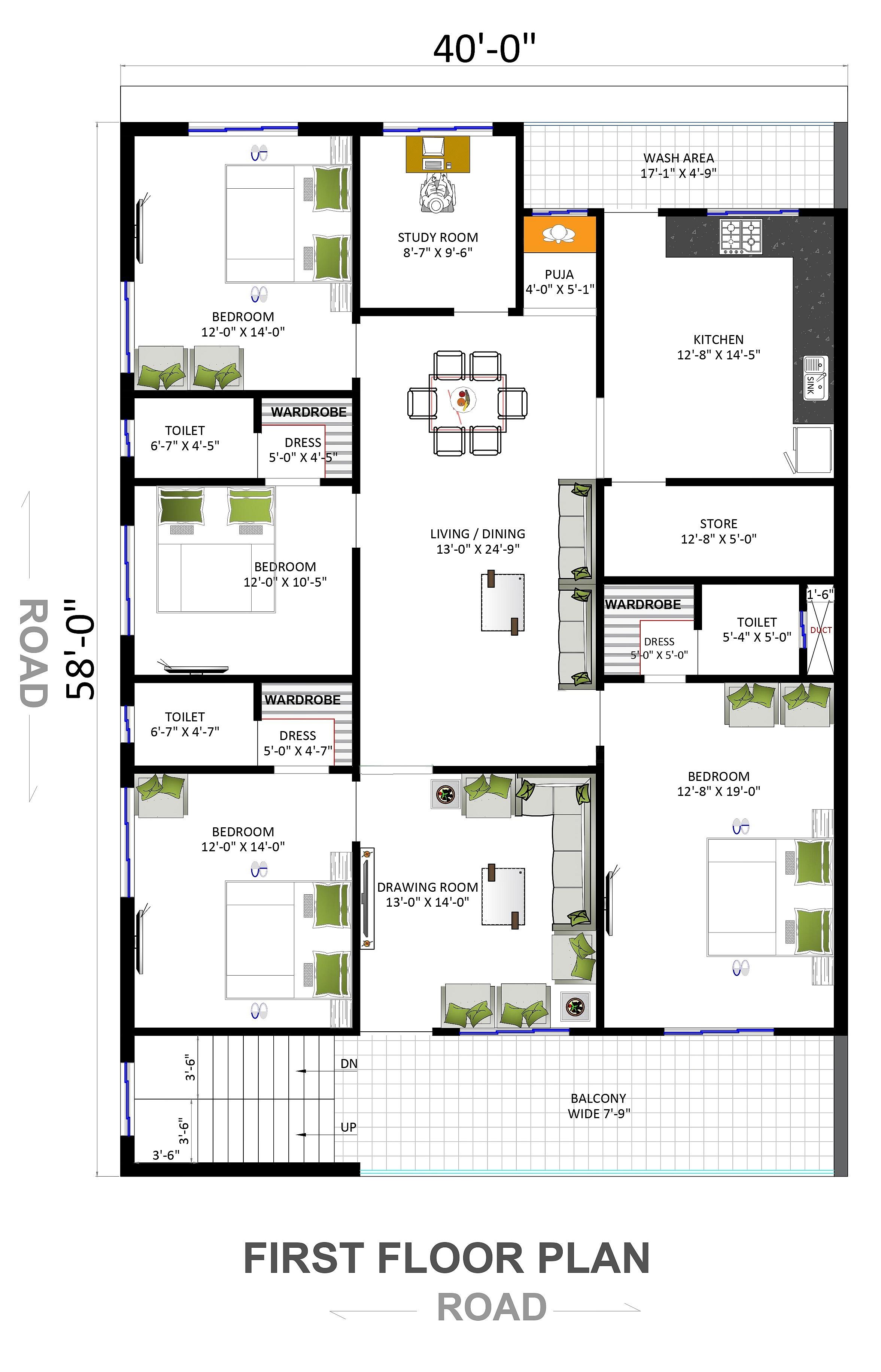 40X60 house plan- 2400 sqft Residential Cum Commercial house design At Raigarh thumbnail 3 — Project ID 6410