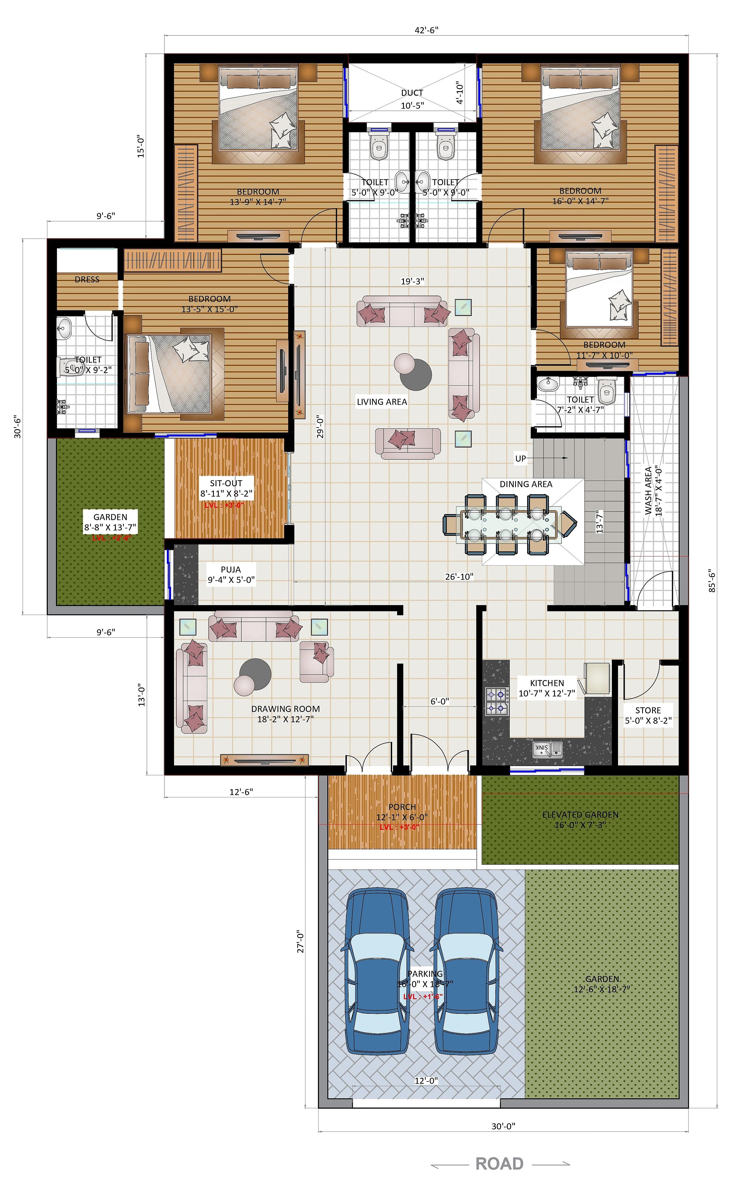43X86 house plan- 3698 sqft Residential house design At Aligarh thumbnail 2 — Project ID 6412