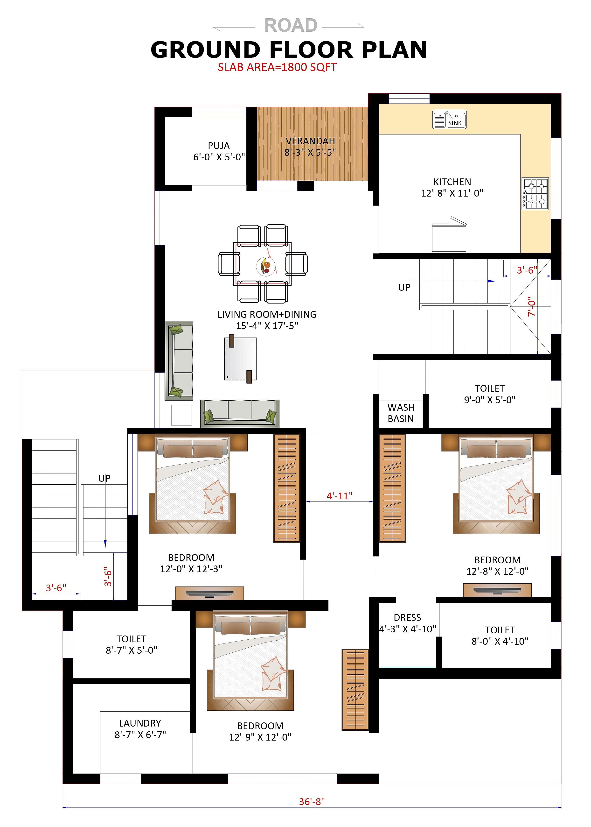 40X50 Residential House with Rental House plan- 2000 sqft Residential Cum Commercial house design At Hamirpur thumbnail 3 — Project ID 6414