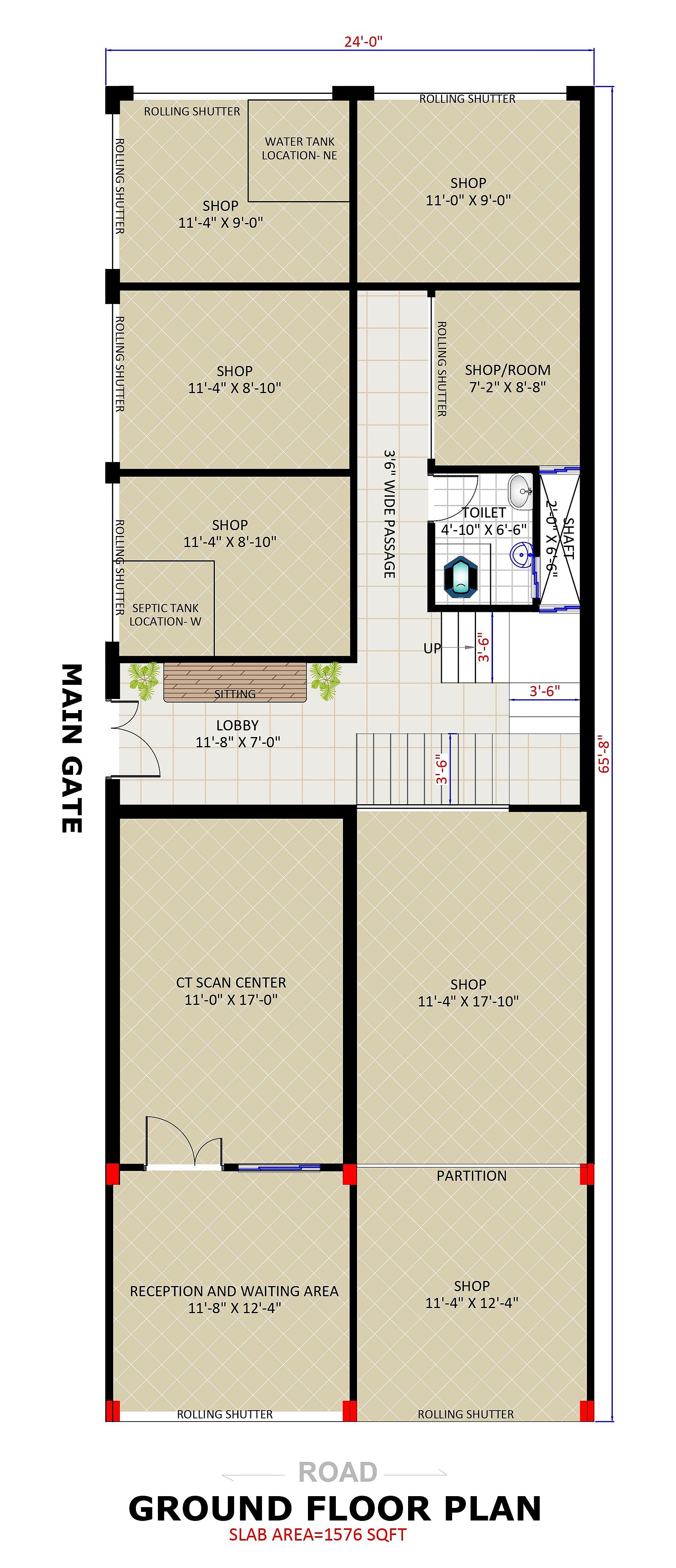 24X66 Shopping Complex with Hotel Plan- 1584 sq ft Commercial House Design at Bhopal thumbnail 2 — Project ID 6419