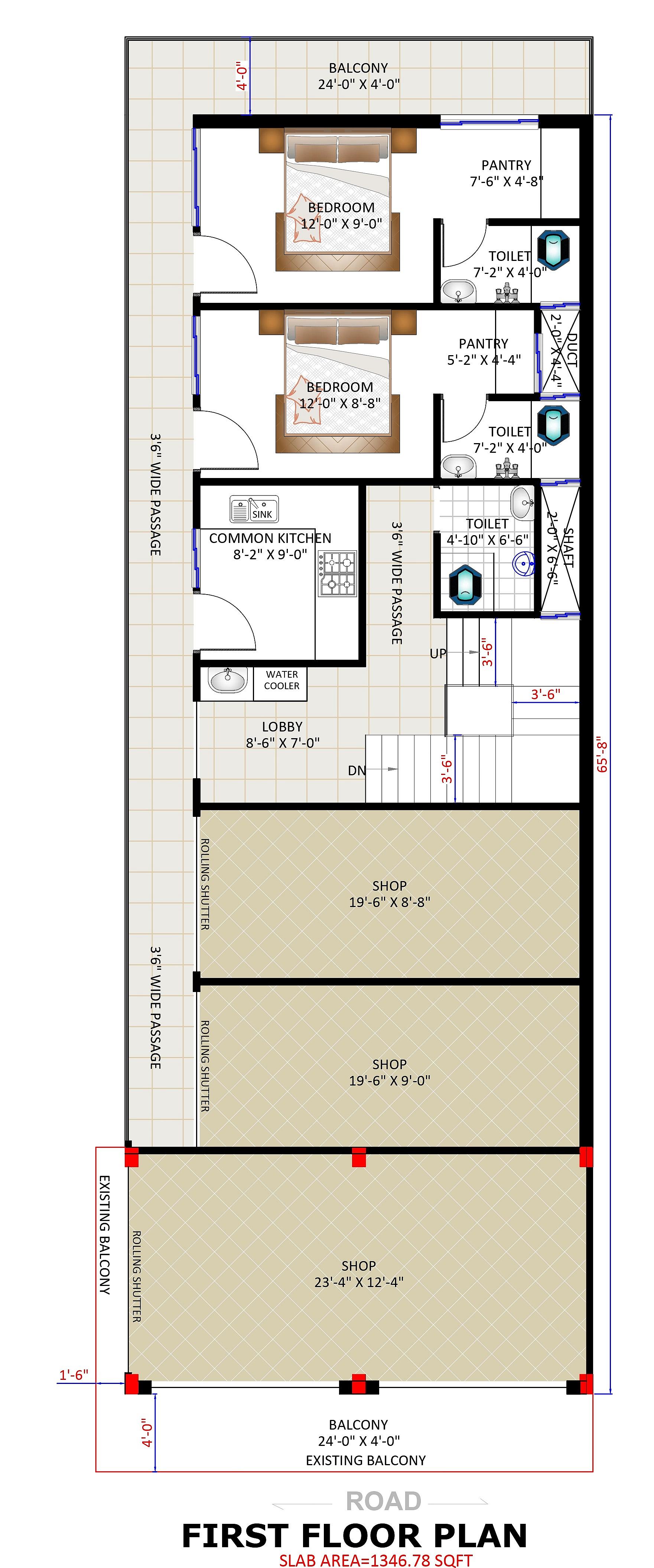 24X66 Shopping Complex with Hotel Plan- 1584 sq ft Commercial House Design at Bhopal thumbnail 3 — Project ID 6419
