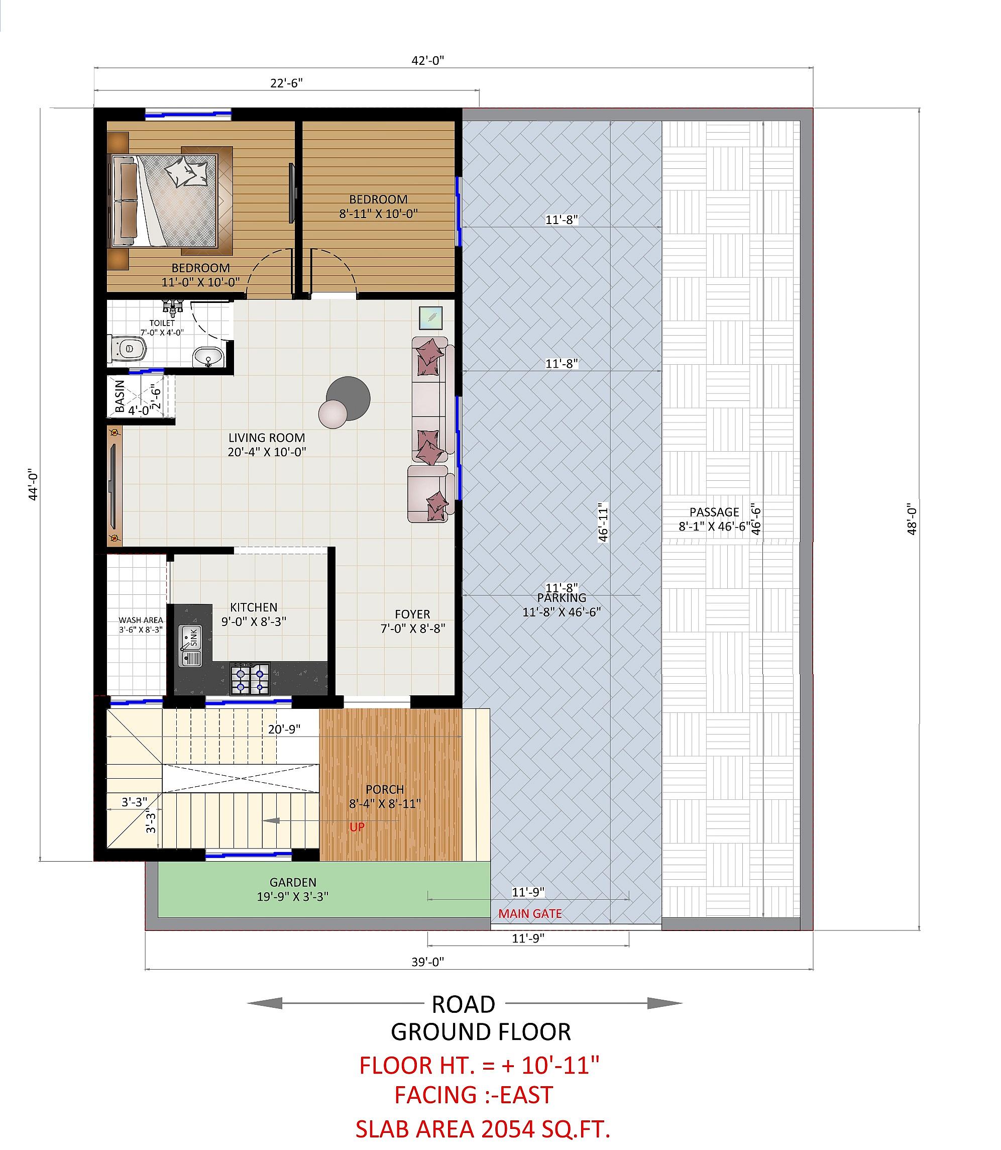 42X44 House Plan- 1848 sq ft Residential Cum Commercial House Design at Raruan thumbnail 2 — Project ID 6421