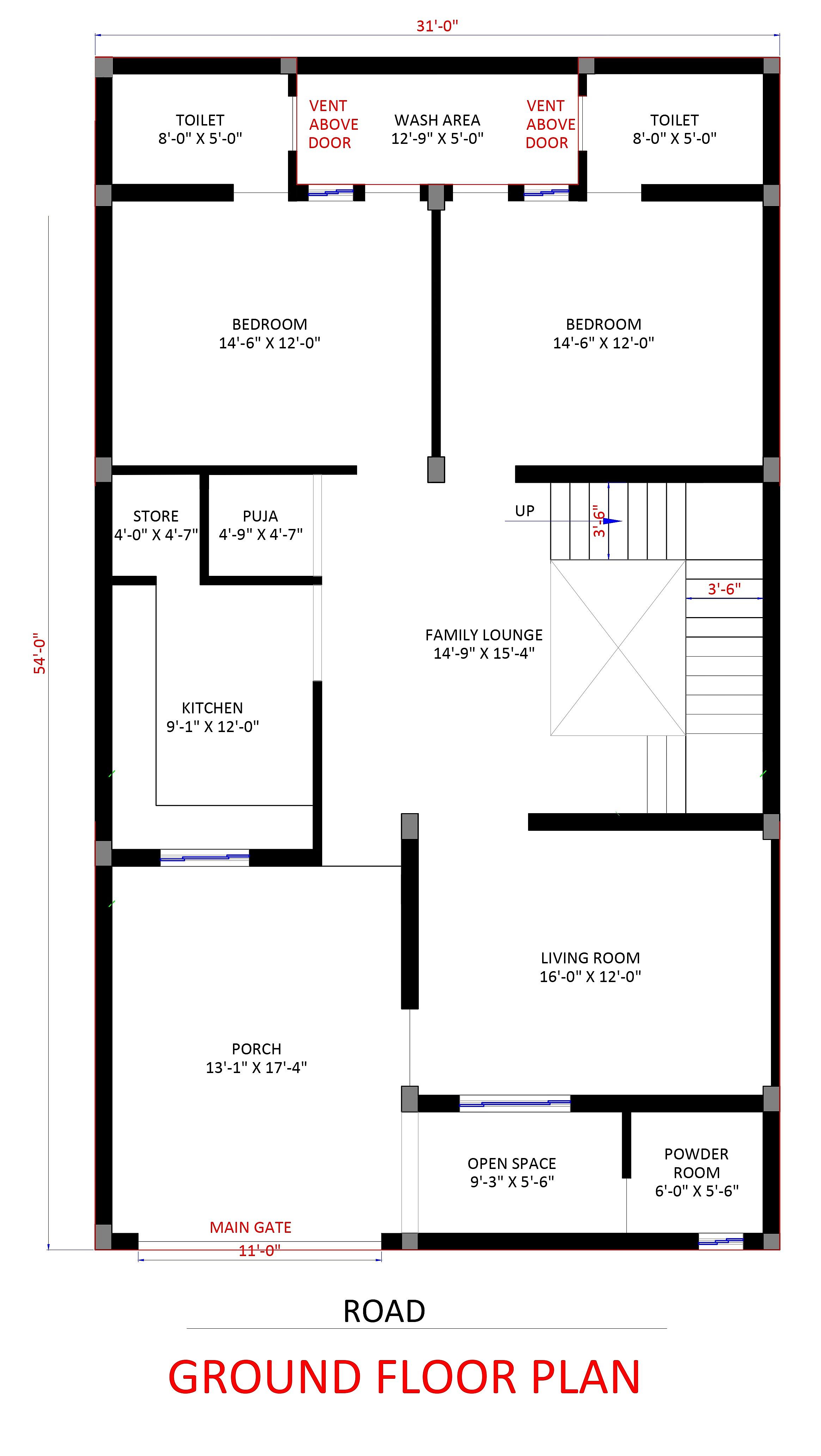 30X55 house plan- 1650 sqft Residential house design At Roorkee thumbnail 2 — Project ID 6422
