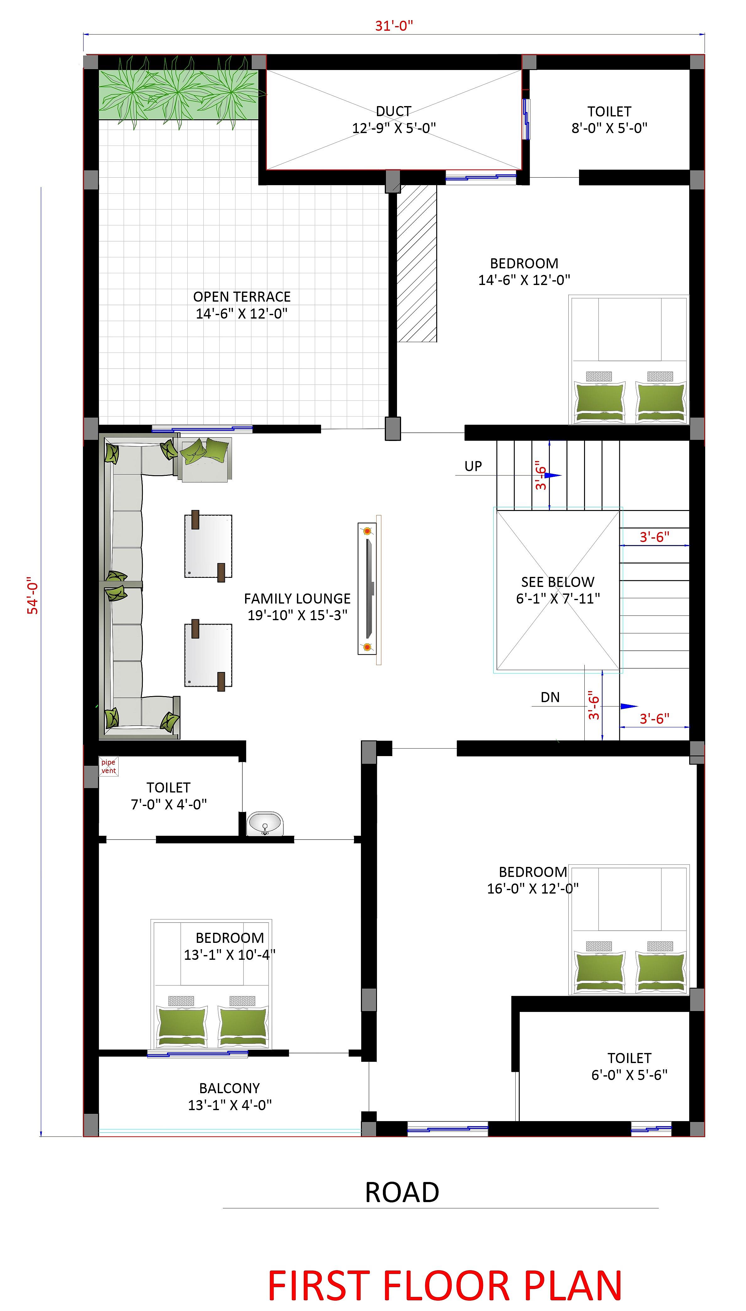 30X55 house plan- 1650 sqft Residential house design At Roorkee thumbnail 3 — Project ID 6422