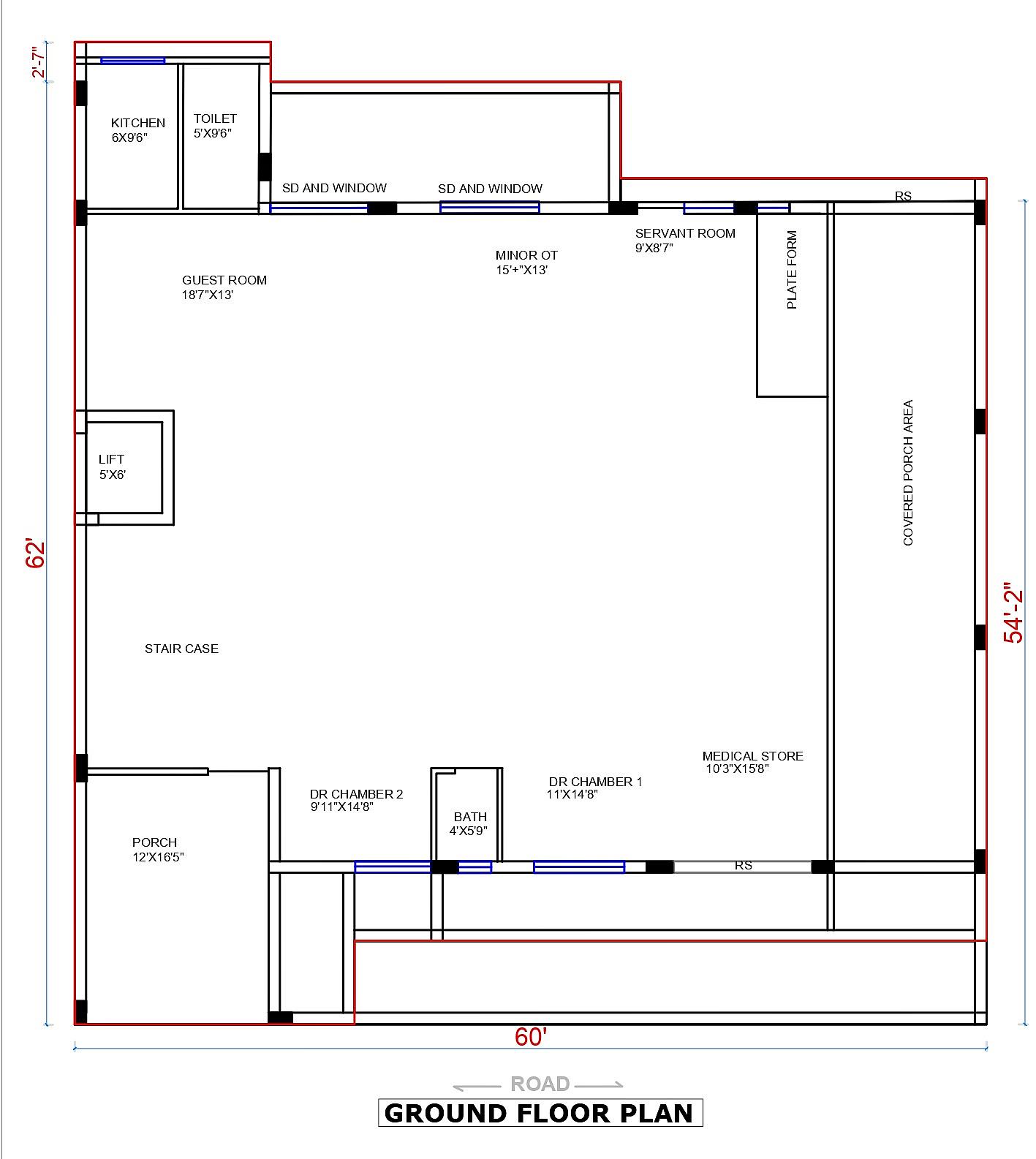 60X62 Hospital plan- 3720 sqft Residential Cum Commercial house design At Kota thumbnail 2 — Project ID 6423