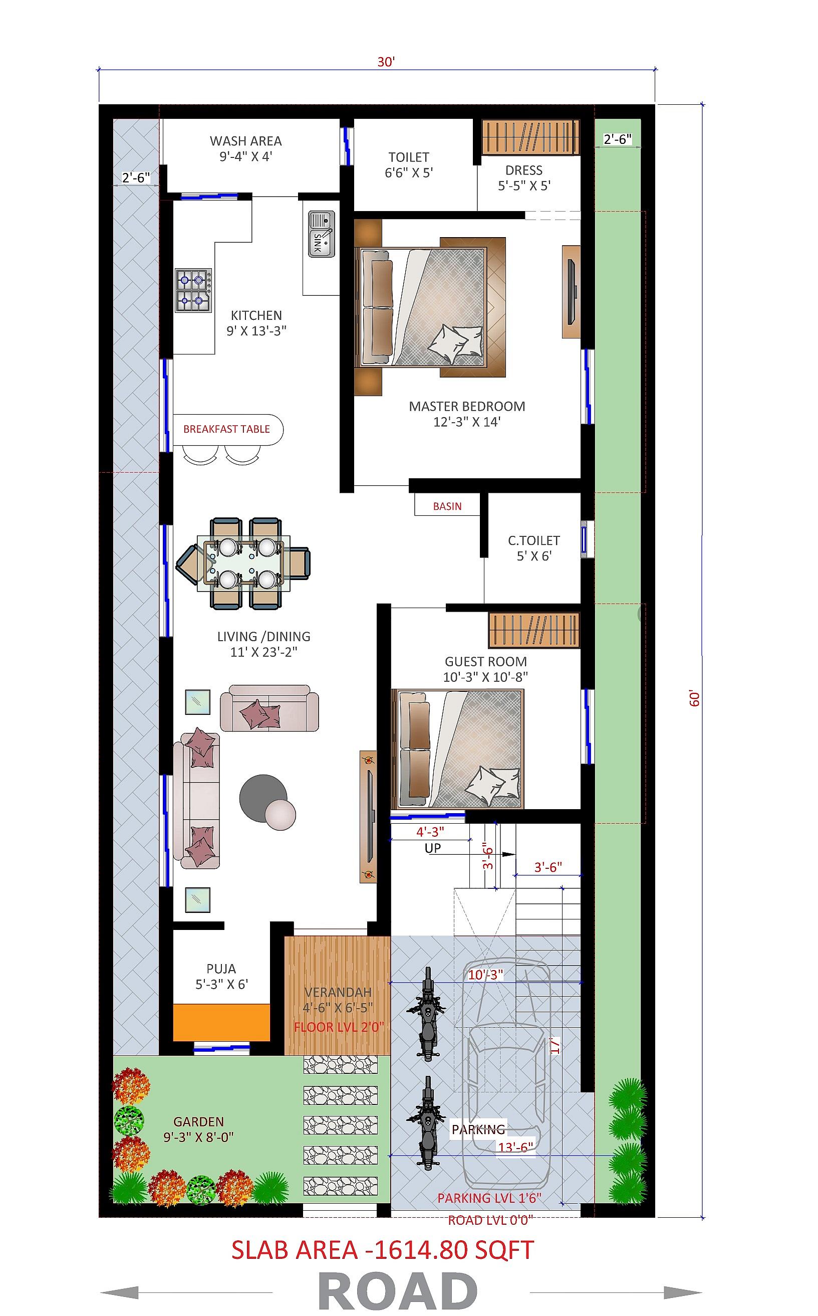 30X60 house plan- 1800 sqft Residential house design At Visakhapatnam thumbnail 1 — Project ID 6428