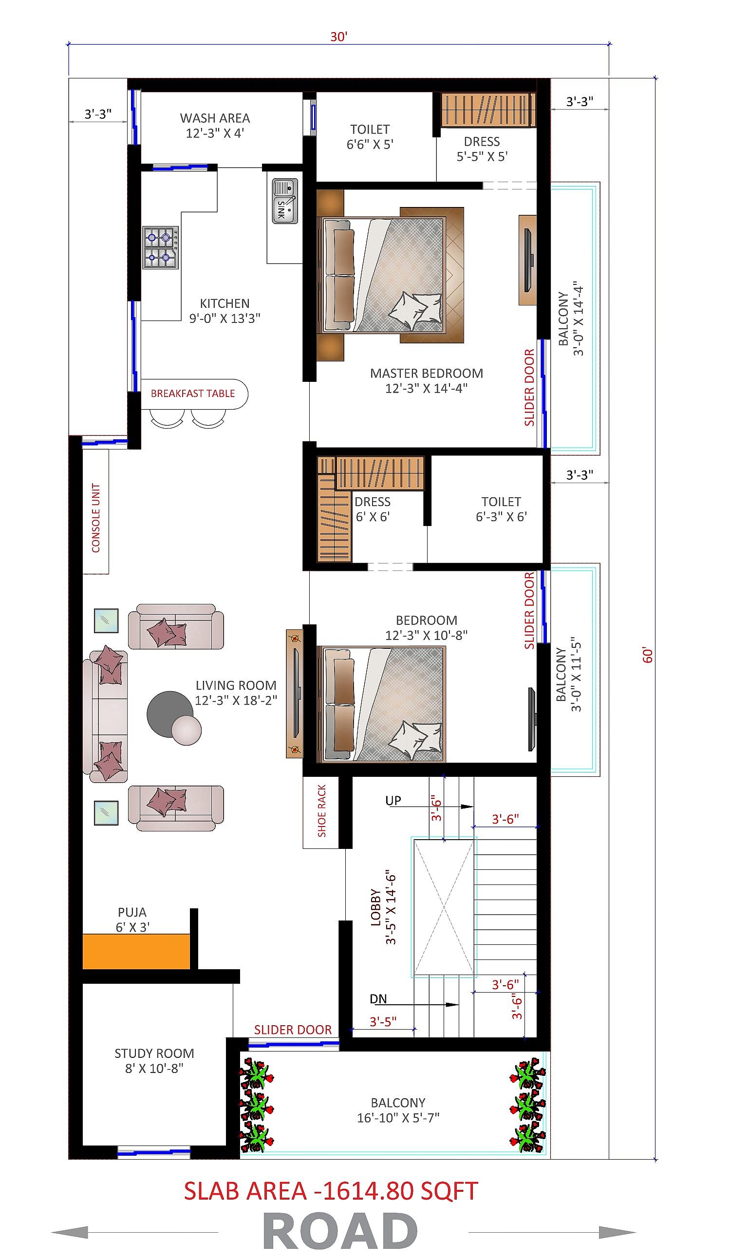 30X60 house plan- 1800 sqft Residential house design At Visakhapatnam thumbnail 2 — Project ID 6428