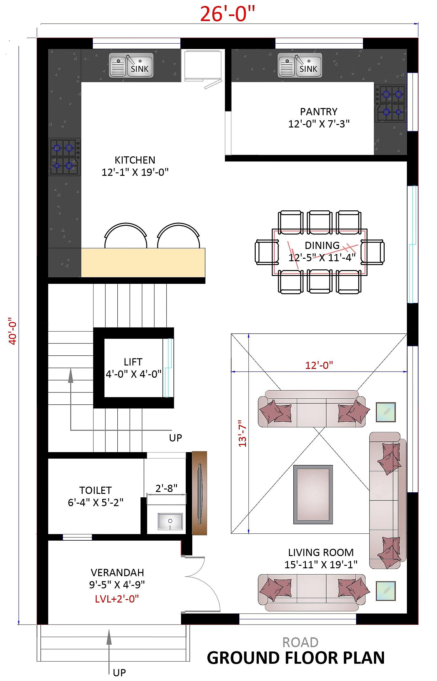 26X40 House With Office plan- 1040 sqft Residential house design At Pune thumbnail 2 — Project ID 6433