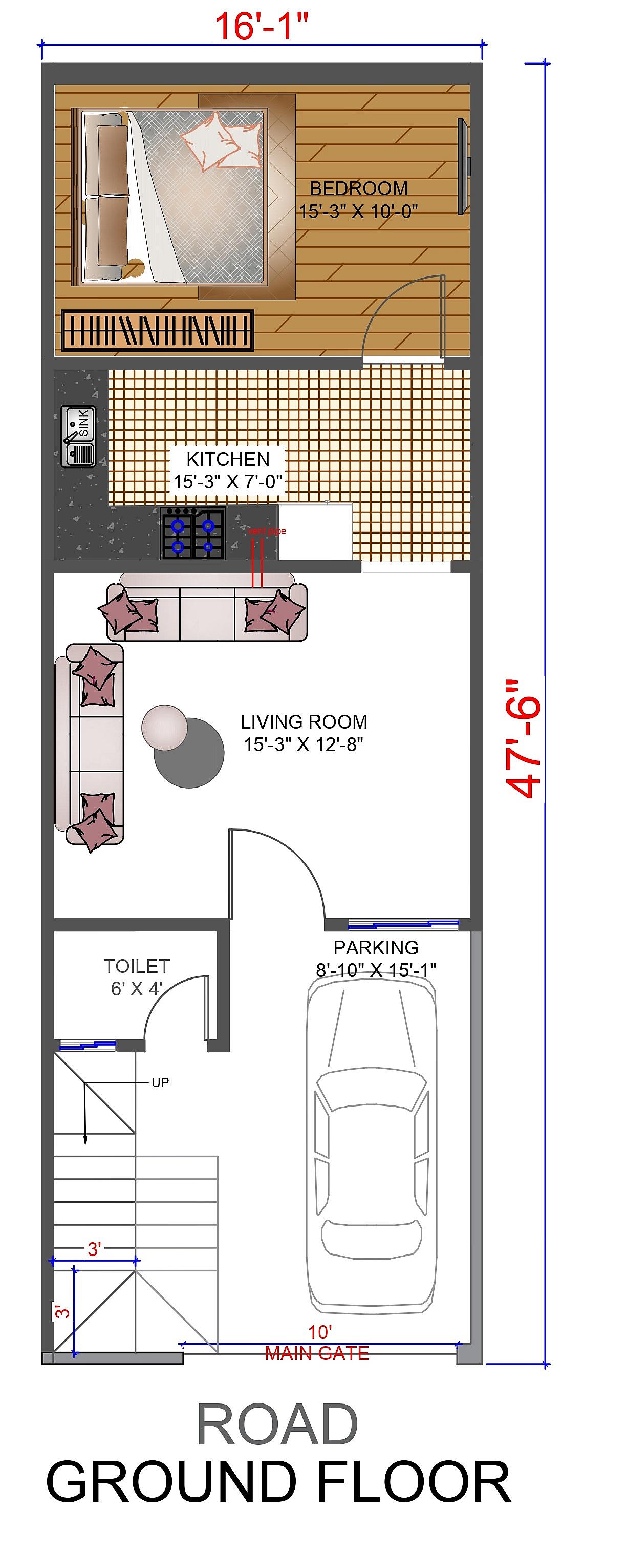 16X48 house plan- 768 sqft Residential house design At Ghaziabad [UP]