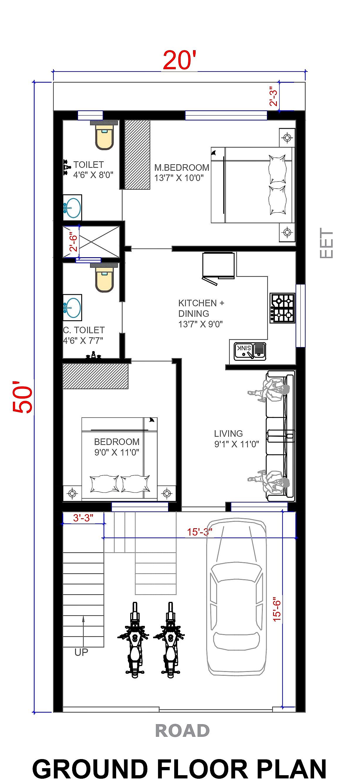 20X50 house plan- 1000 sqft Residential house design At Panipat thumbnail 2 — Project ID 6439