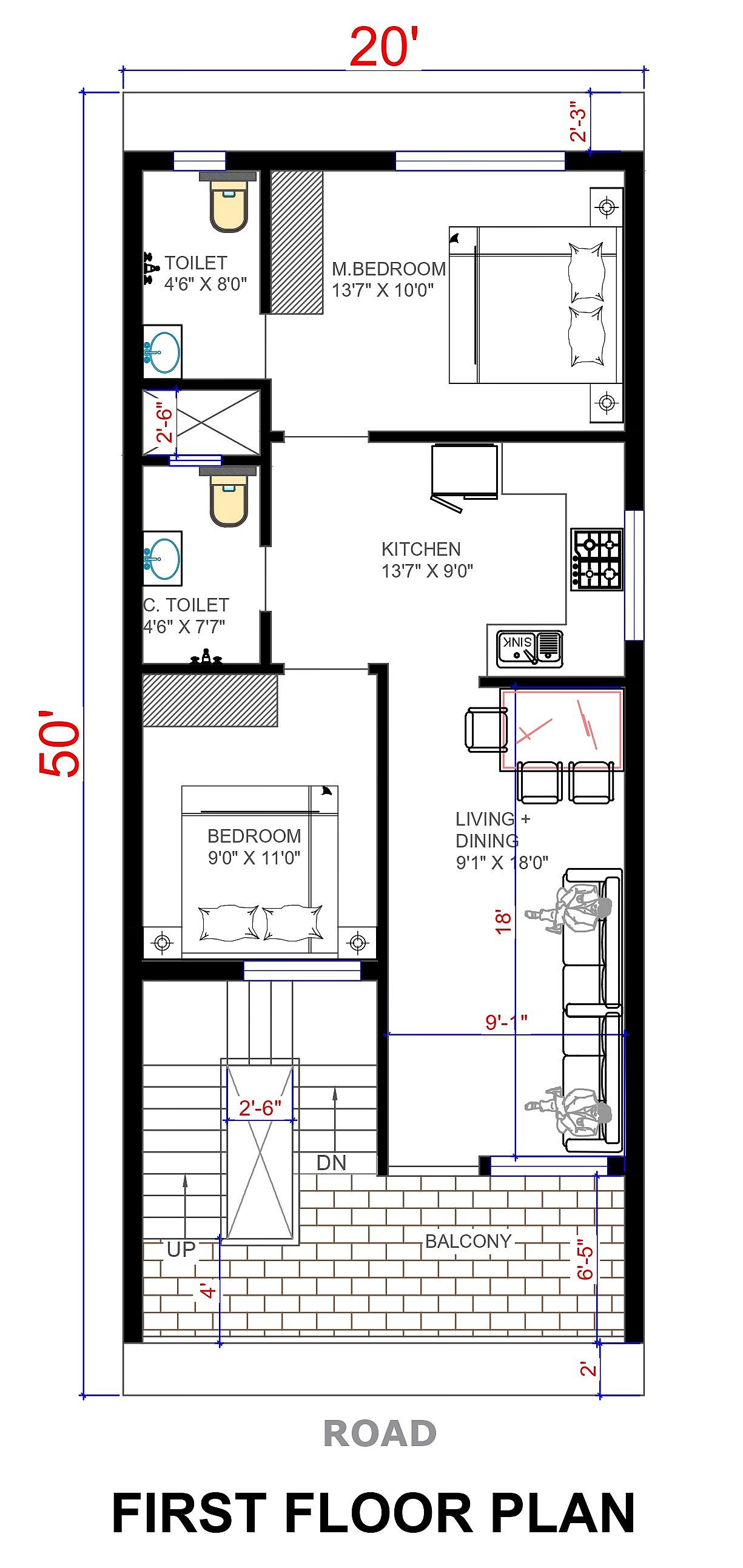 20X50 house plan- 1000 sqft Residential house design At Panipat thumbnail 3 — Project ID 6439