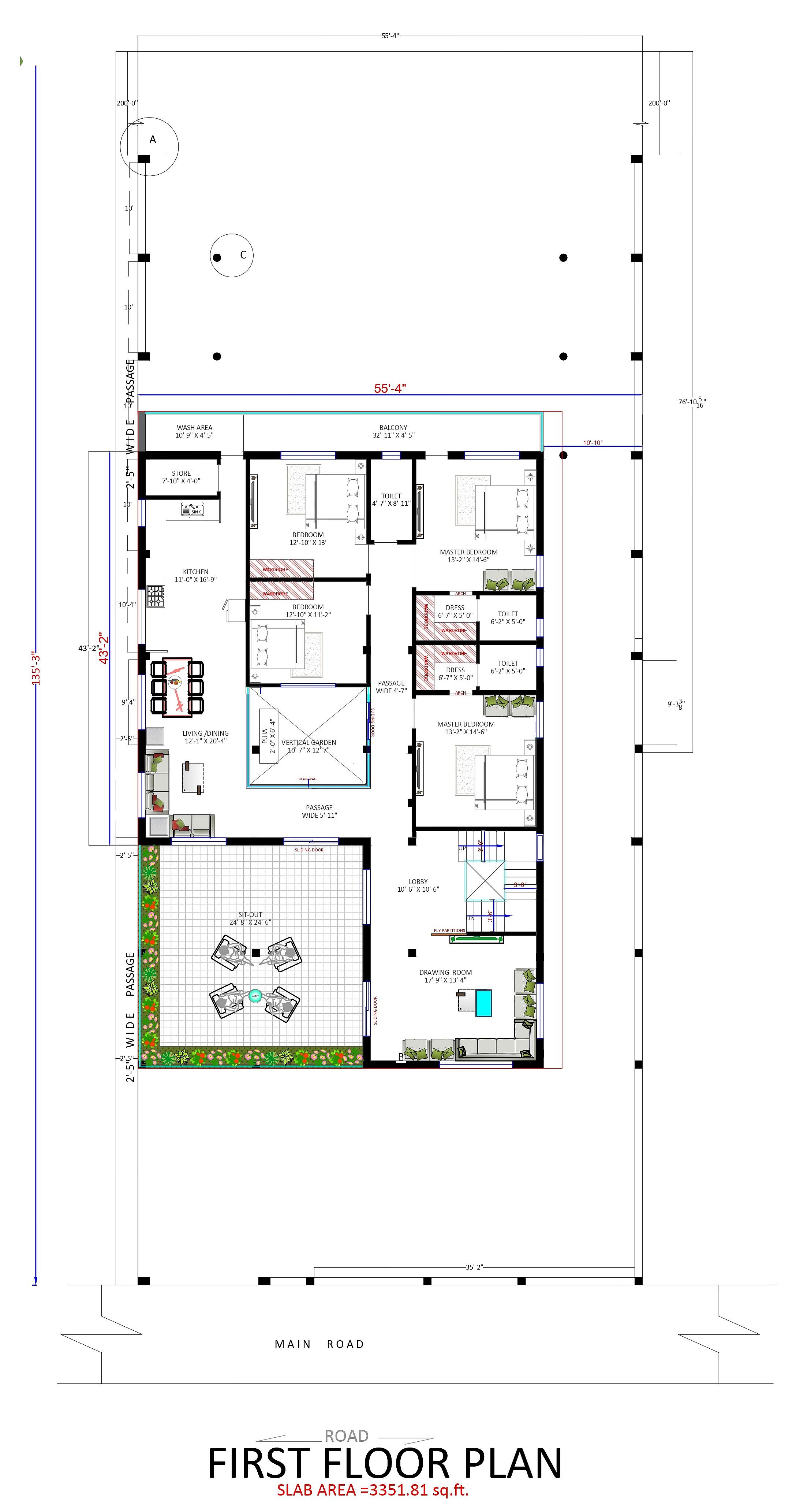 55X60 house plan- 3300 sqft Residential house design At BHAGALPUR thumbnail 3 — Project ID 6440