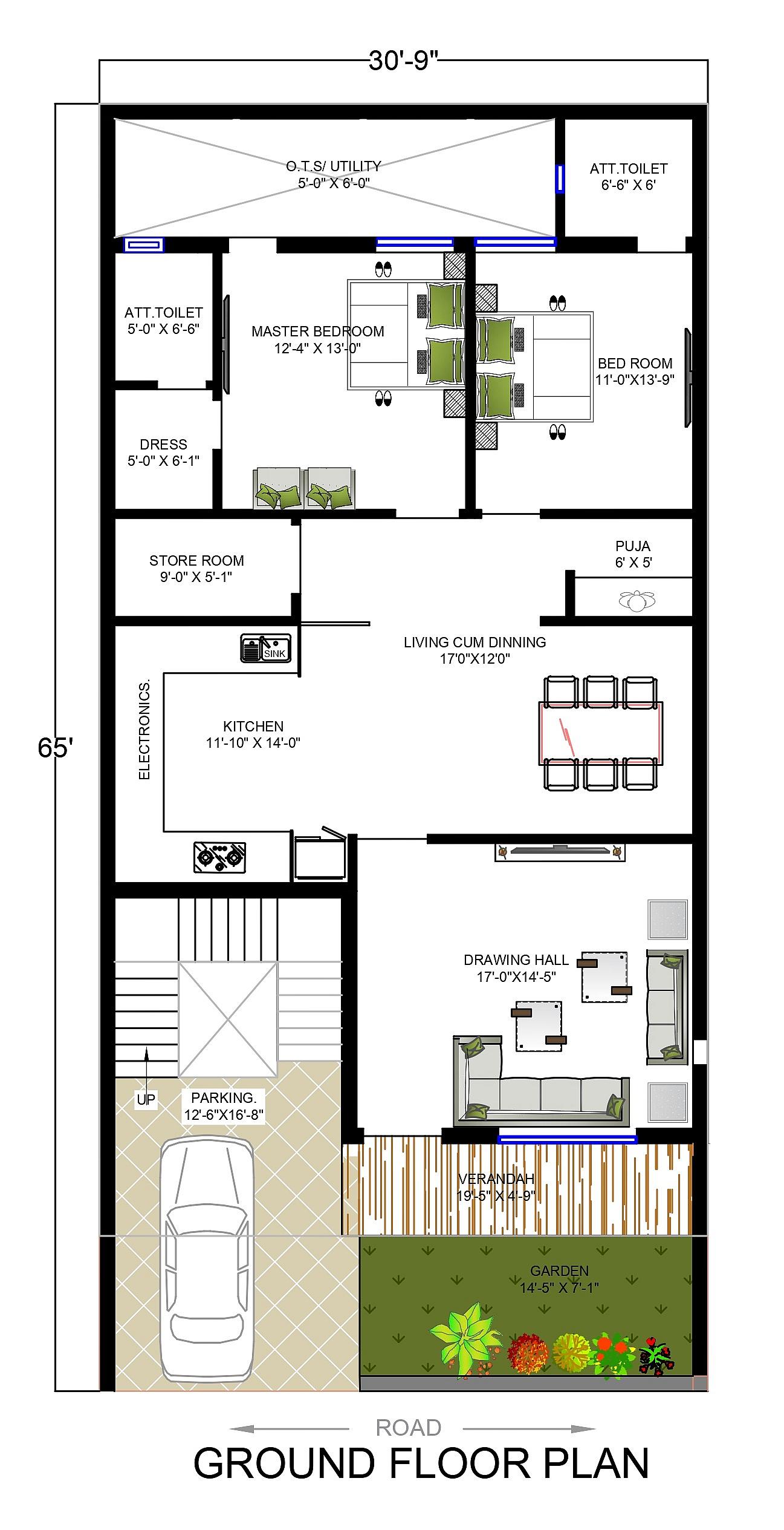 30X65 house plan- 1950 sqft Residential house design At Ludhiana thumbnail 2 — Project ID 6441
