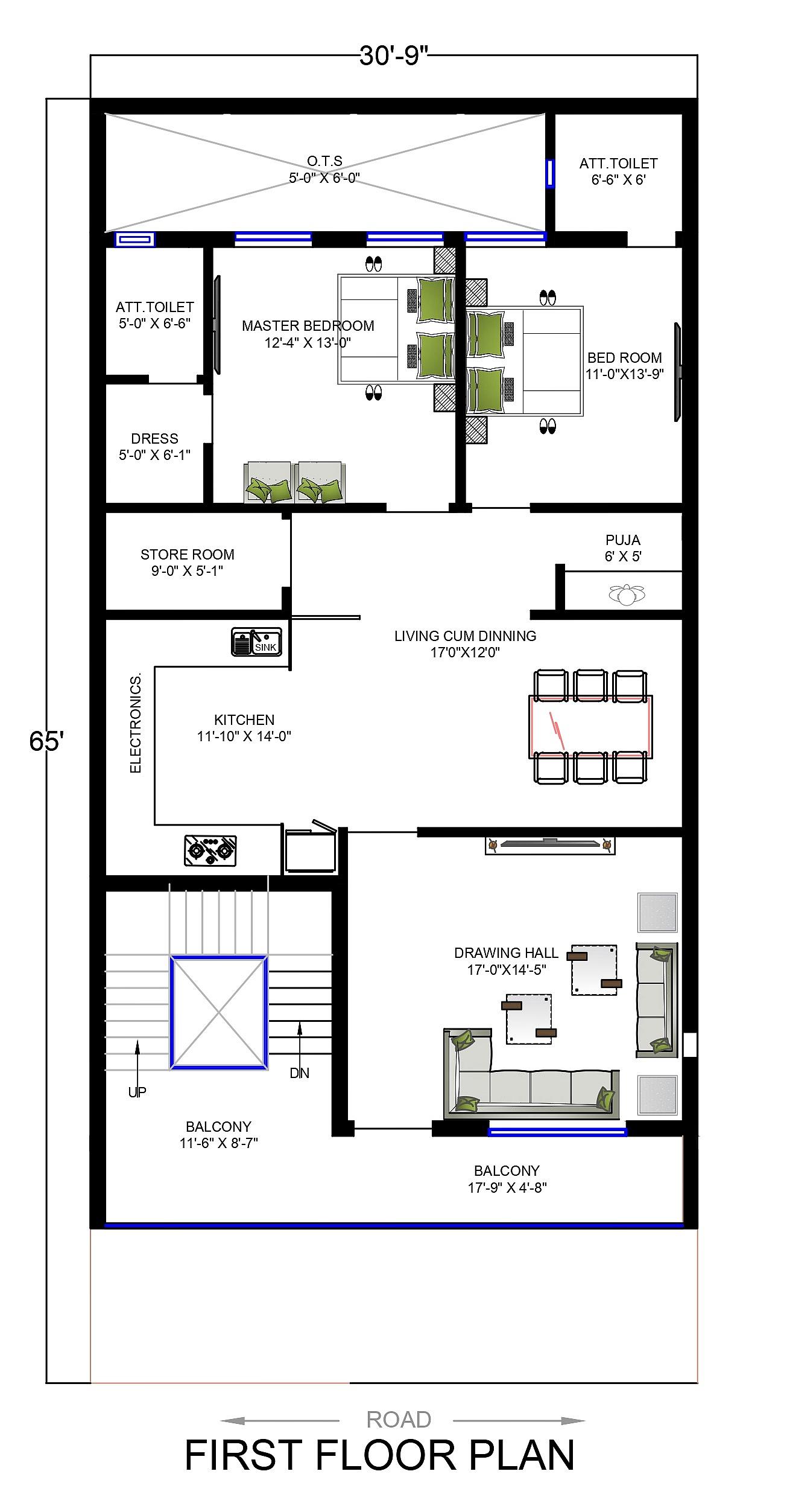 30X65 house plan- 1950 sqft Residential house design At Ludhiana thumbnail 3 — Project ID 6441