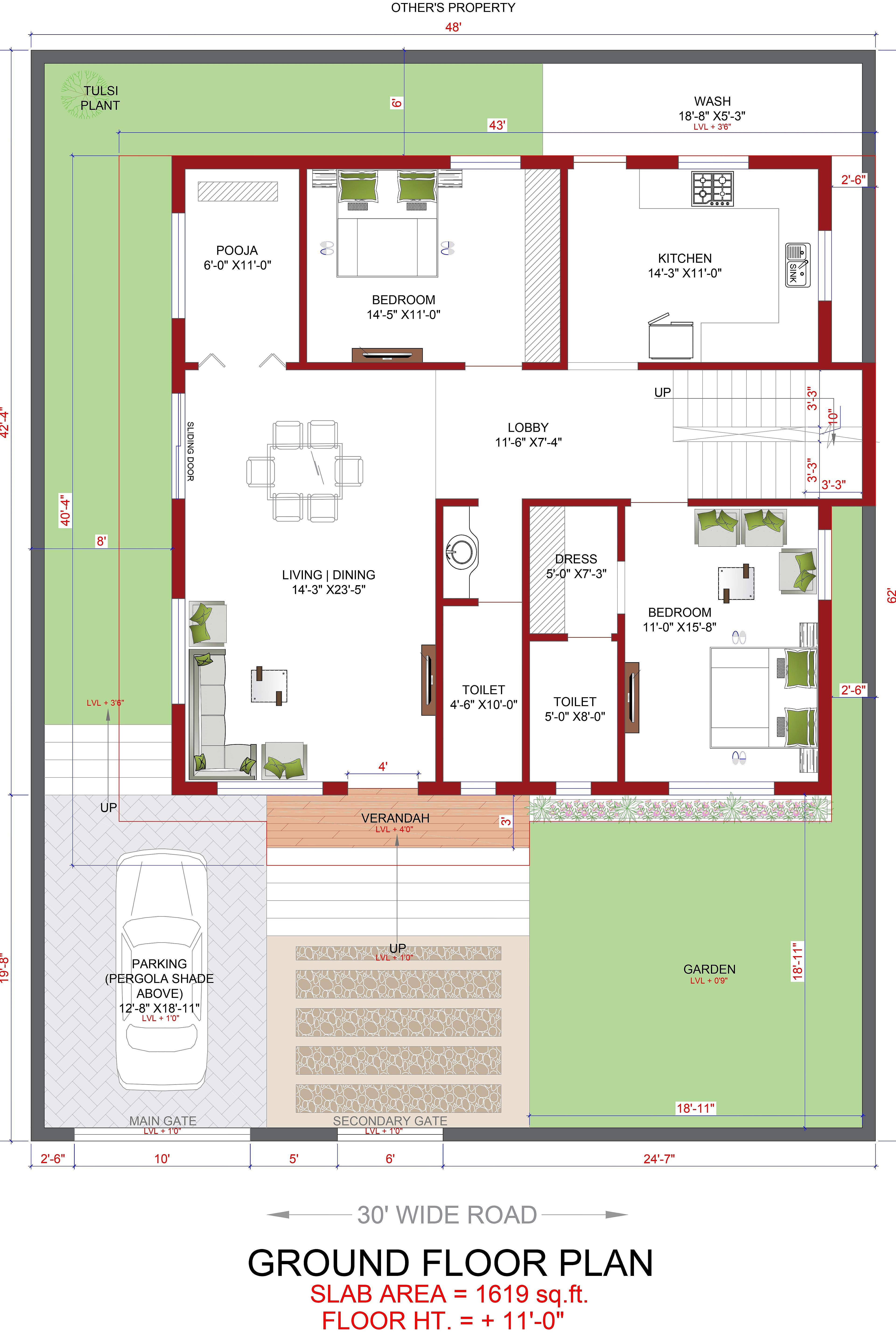 50X60 house plan- 3000 sqft Residential house design At BHILAI thumbnail 2 — Project ID 6443