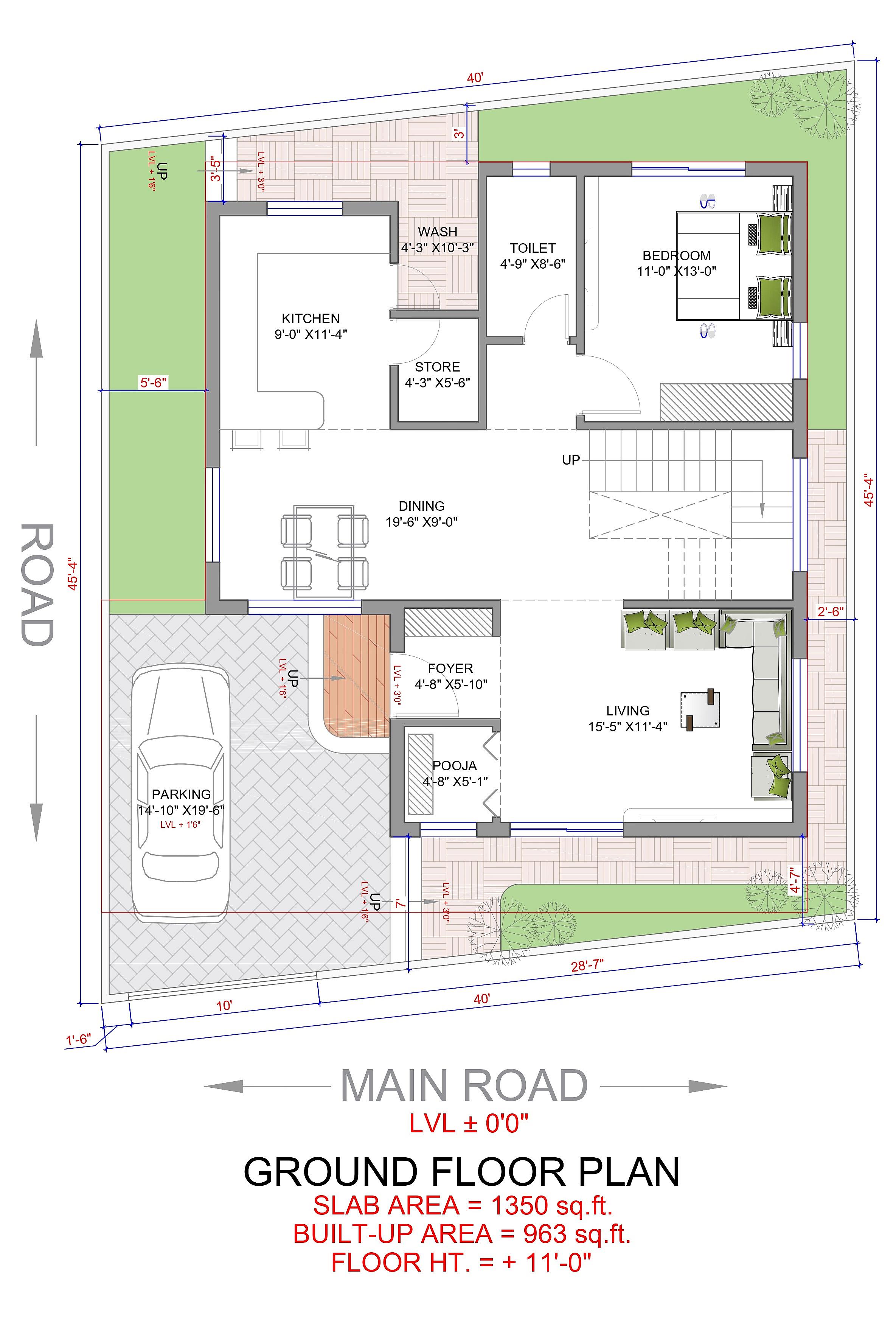 40X46 House With Office plan- 1840 sqft Residential Cum Commercial house design At Bhubaneswar thumbnail 2 — Project ID 6446