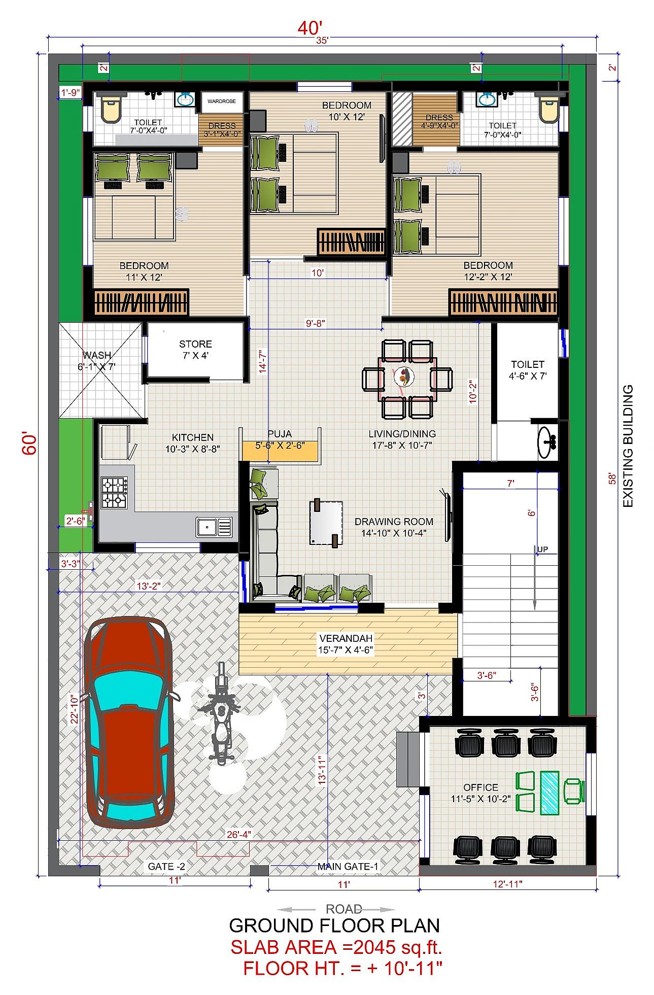 40X60 Multi Storey Commercial Plan- 2400 sq ft Residential Cum Commercial House Design at Gulbarga thumbnail 2 — Project ID 6462