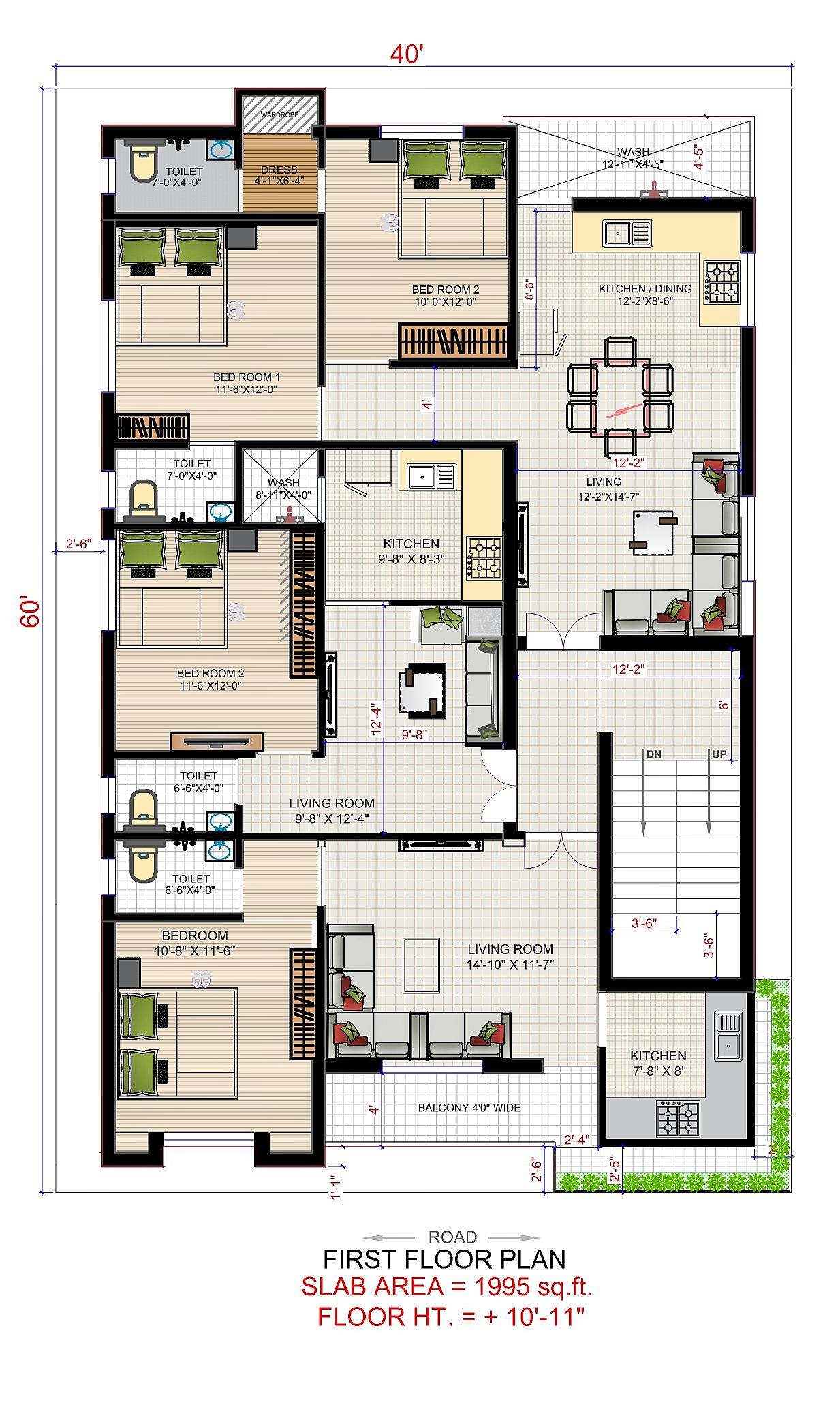 40X60 Multi Storey Commercial Plan- 2400 sq ft Residential Cum Commercial House Design at Gulbarga thumbnail 3 — Project ID 6462